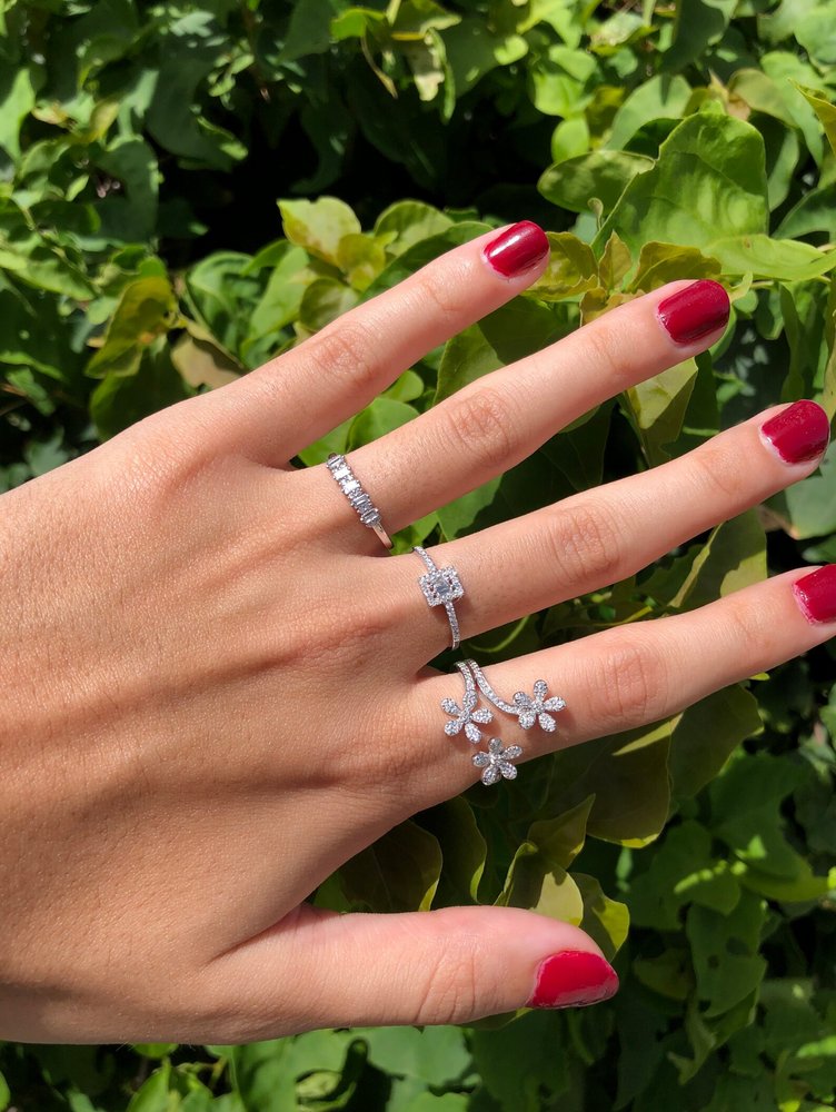 Diamond Flower Ring - 14K Diamond Ring - Floral Cluster Diamond Ring