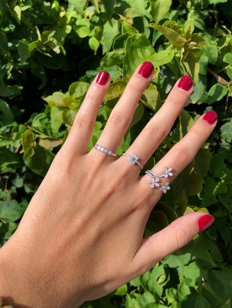 Diamond Flower Ring - 14K Diamond Ring - Floral Cluster Diamond Ring