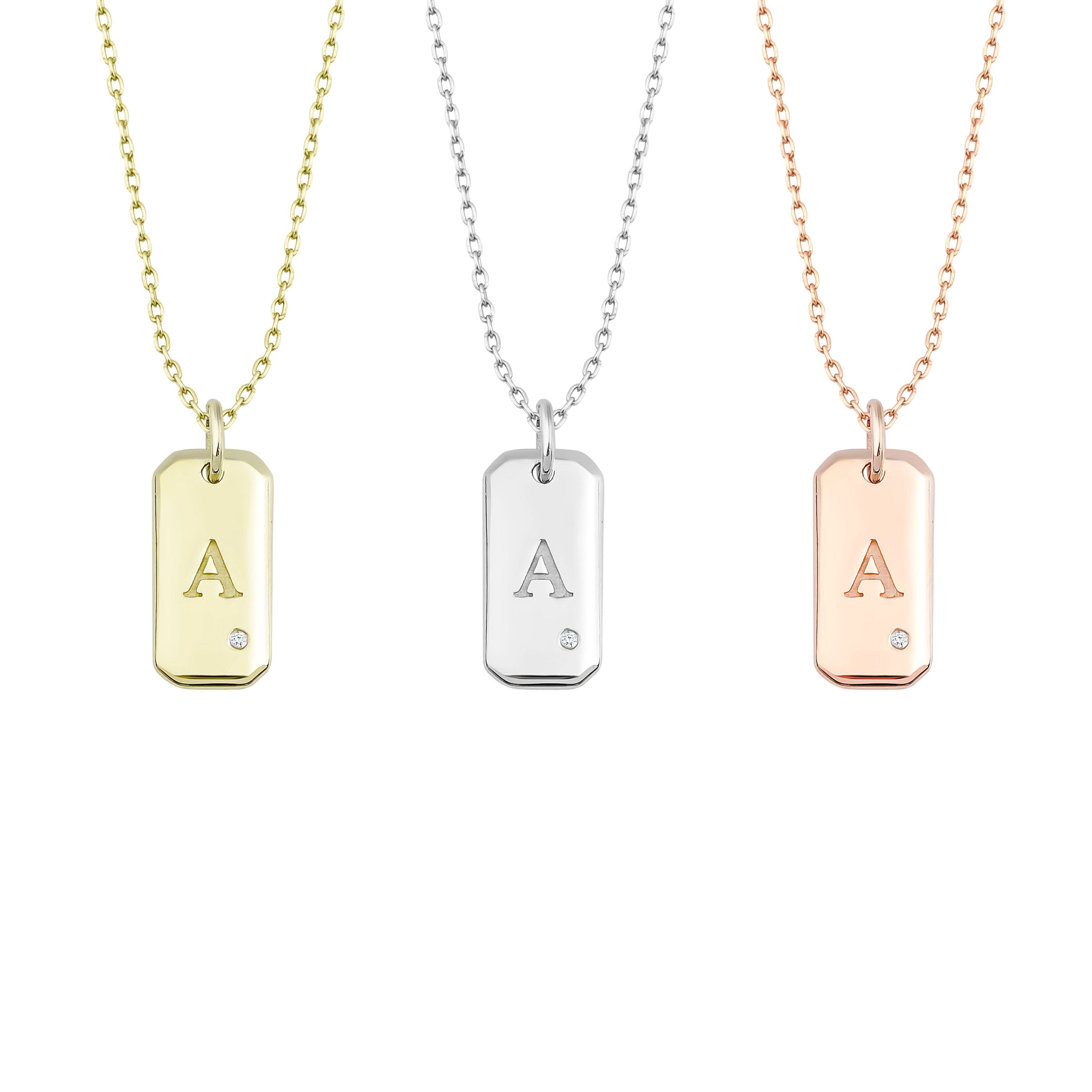 14K Gold Birthstone Initial Tag Pendant Necklace