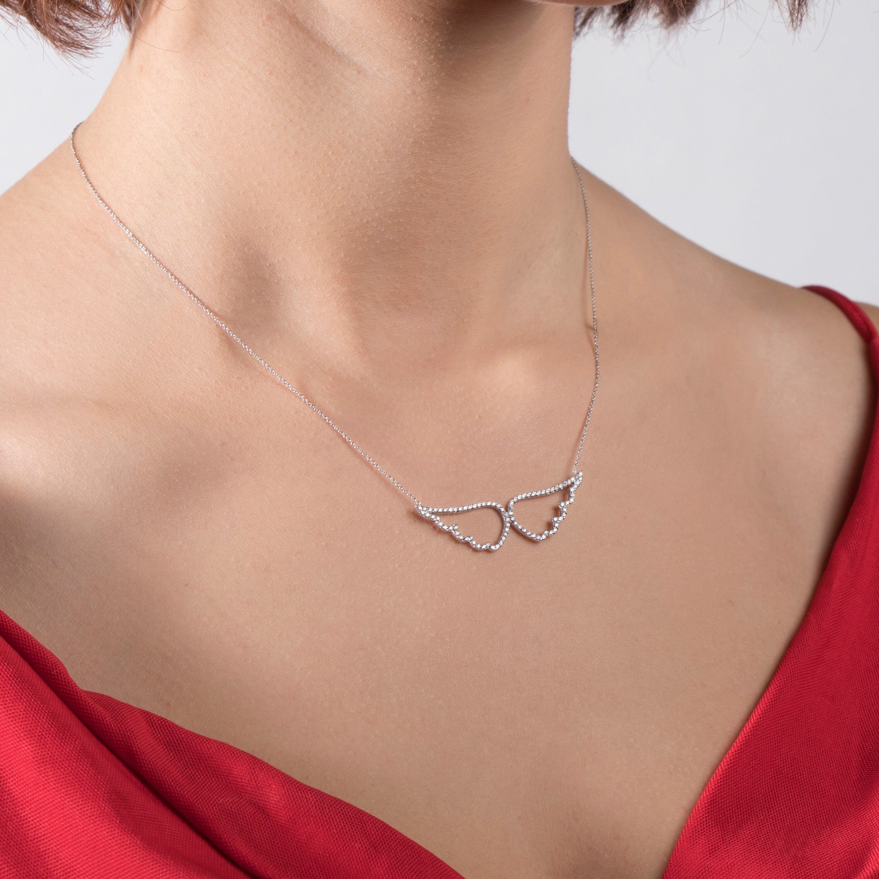 Diamond Angel Wing Necklace in 18K Gold