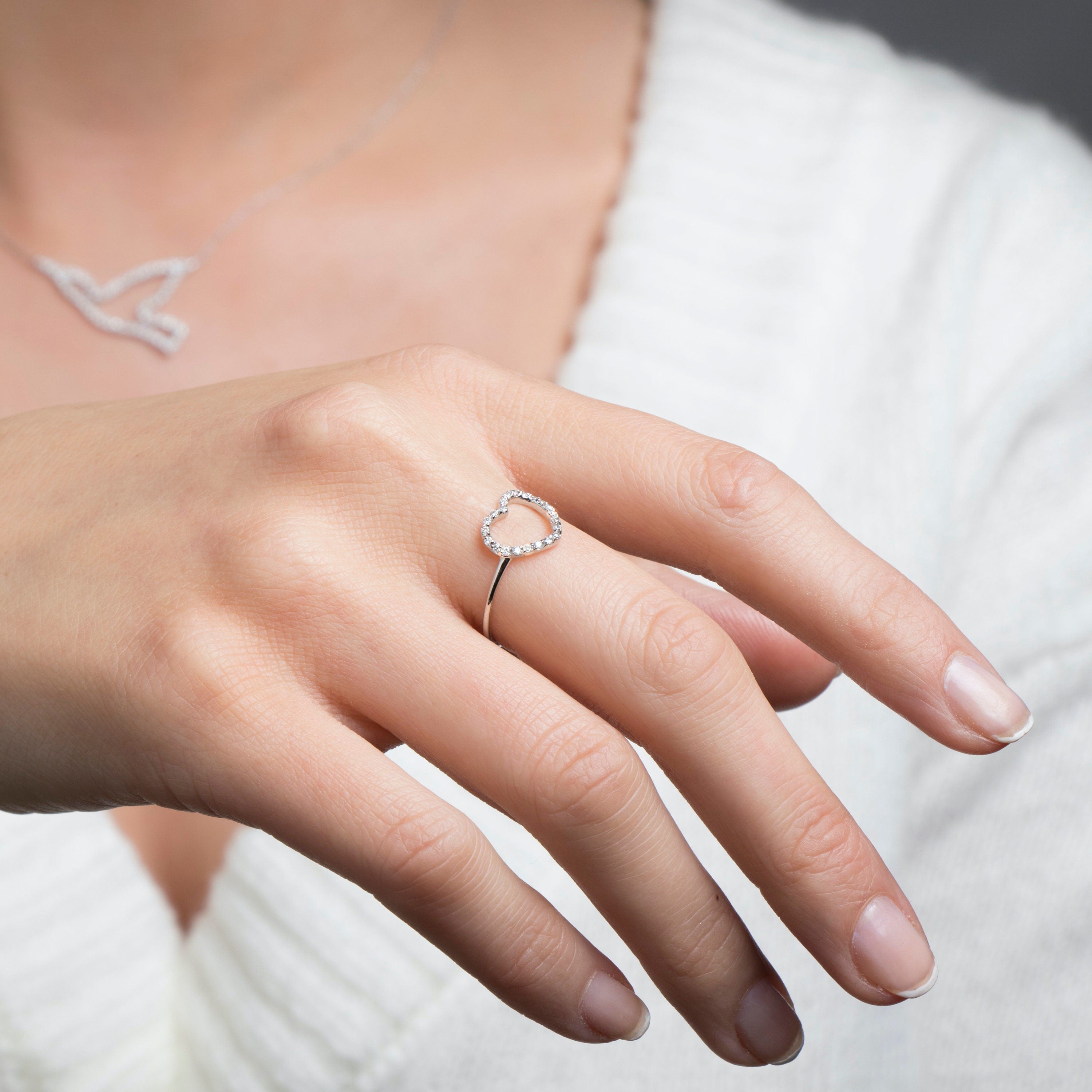 Diamond Open Heart Ring in 18K Gold