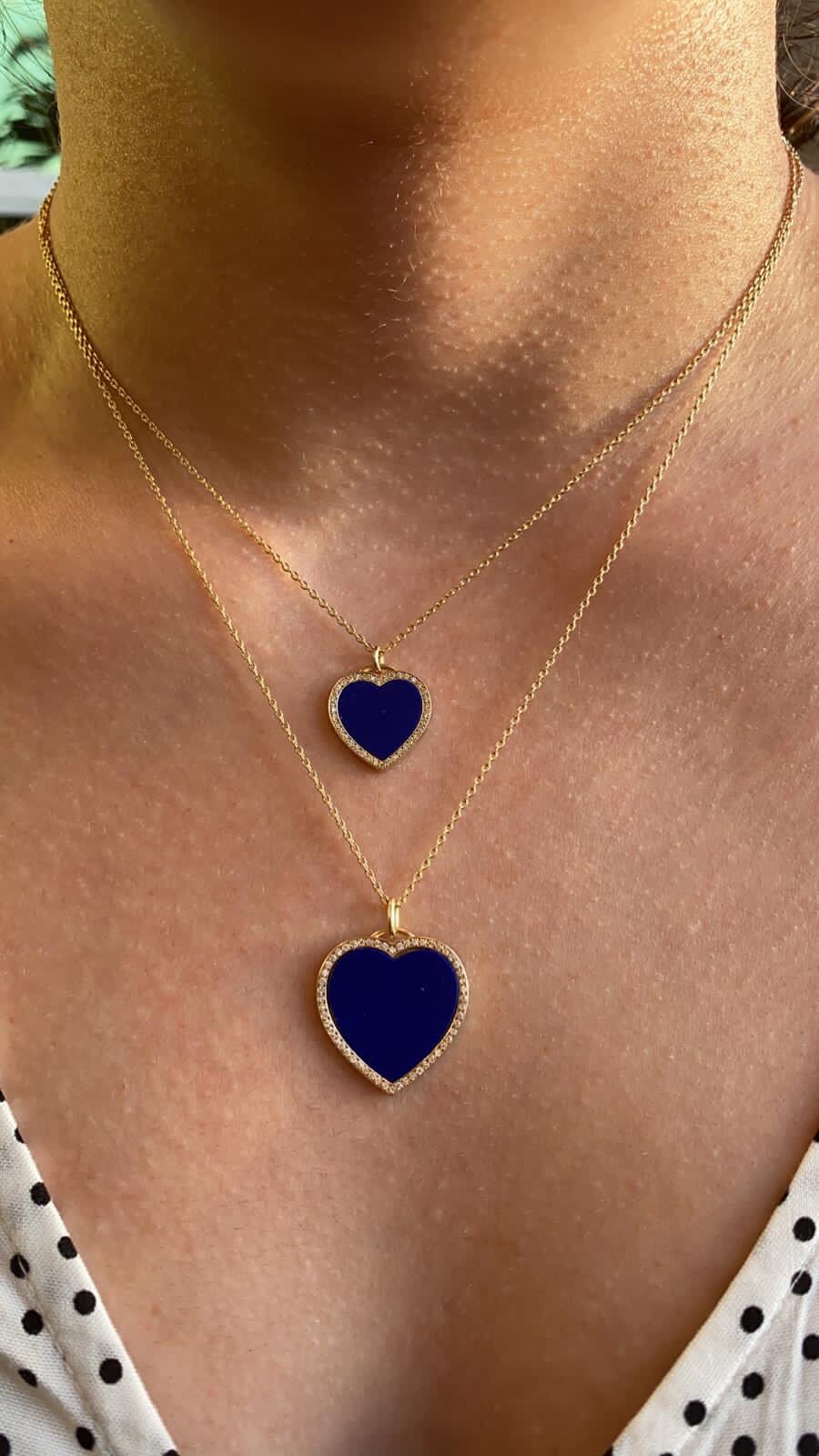 Large Lapis Lazuli and Diamond Heart Pendant Necklace