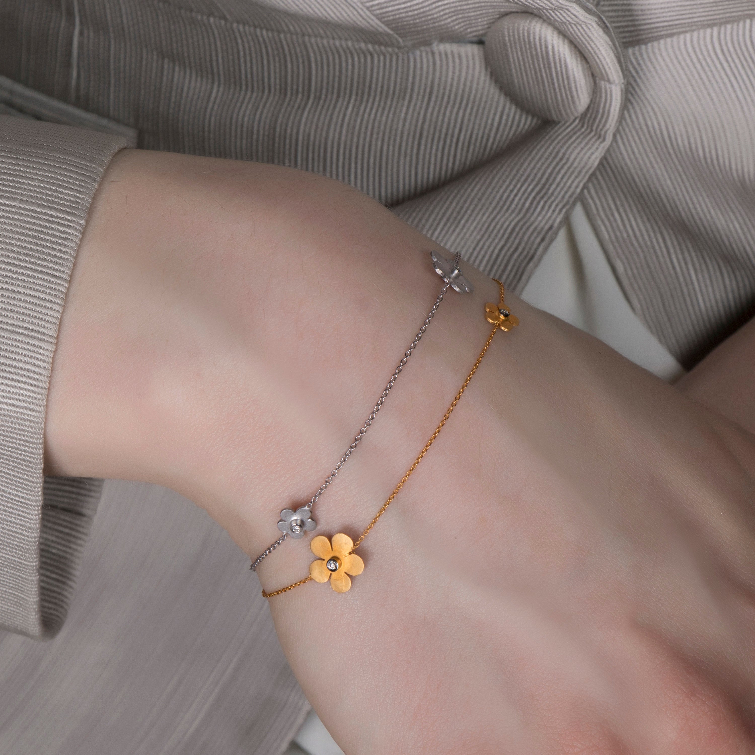 Diamond Flower Bracelet in 14K Gold