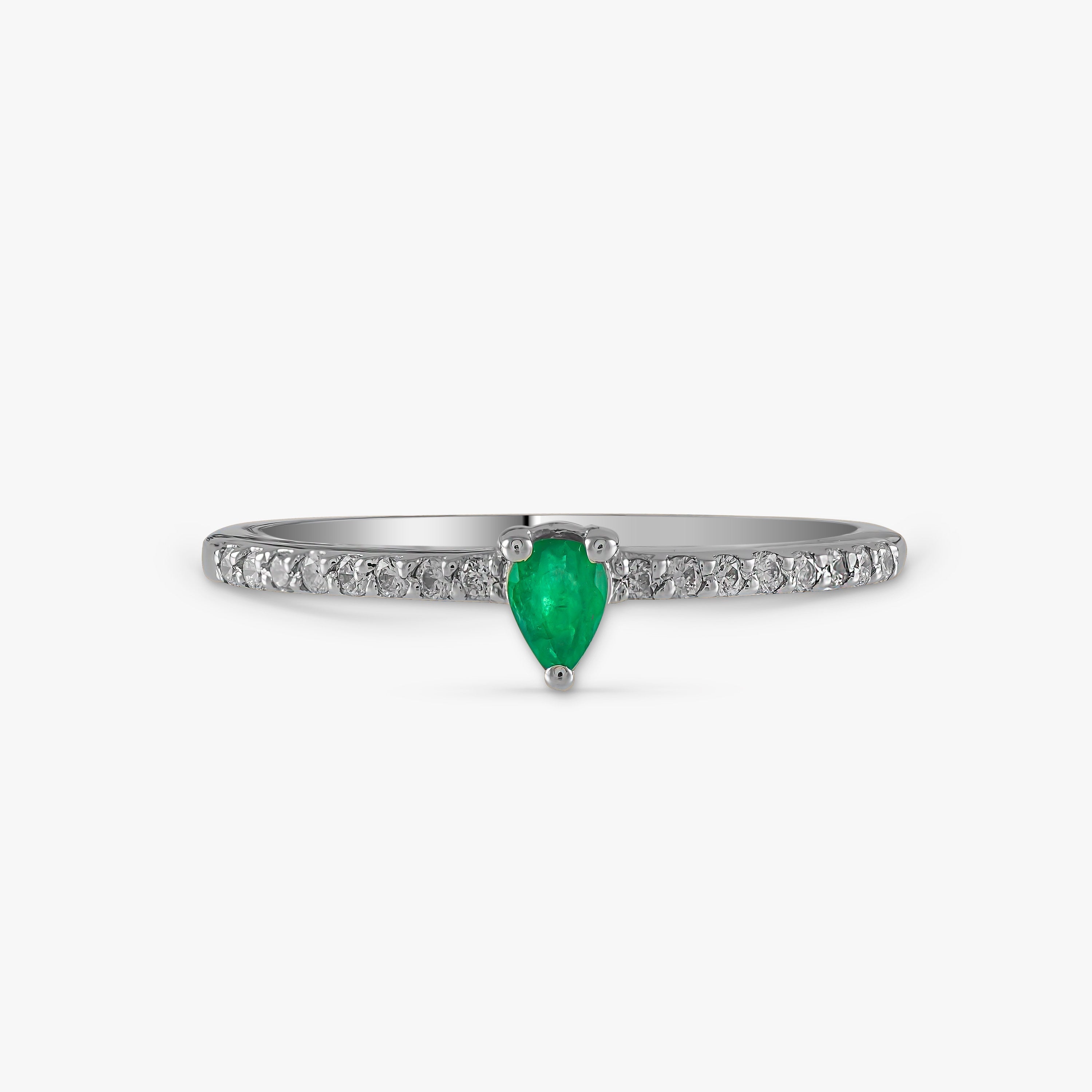 Emerald and Diamond Stacking Ring in 14K Gold