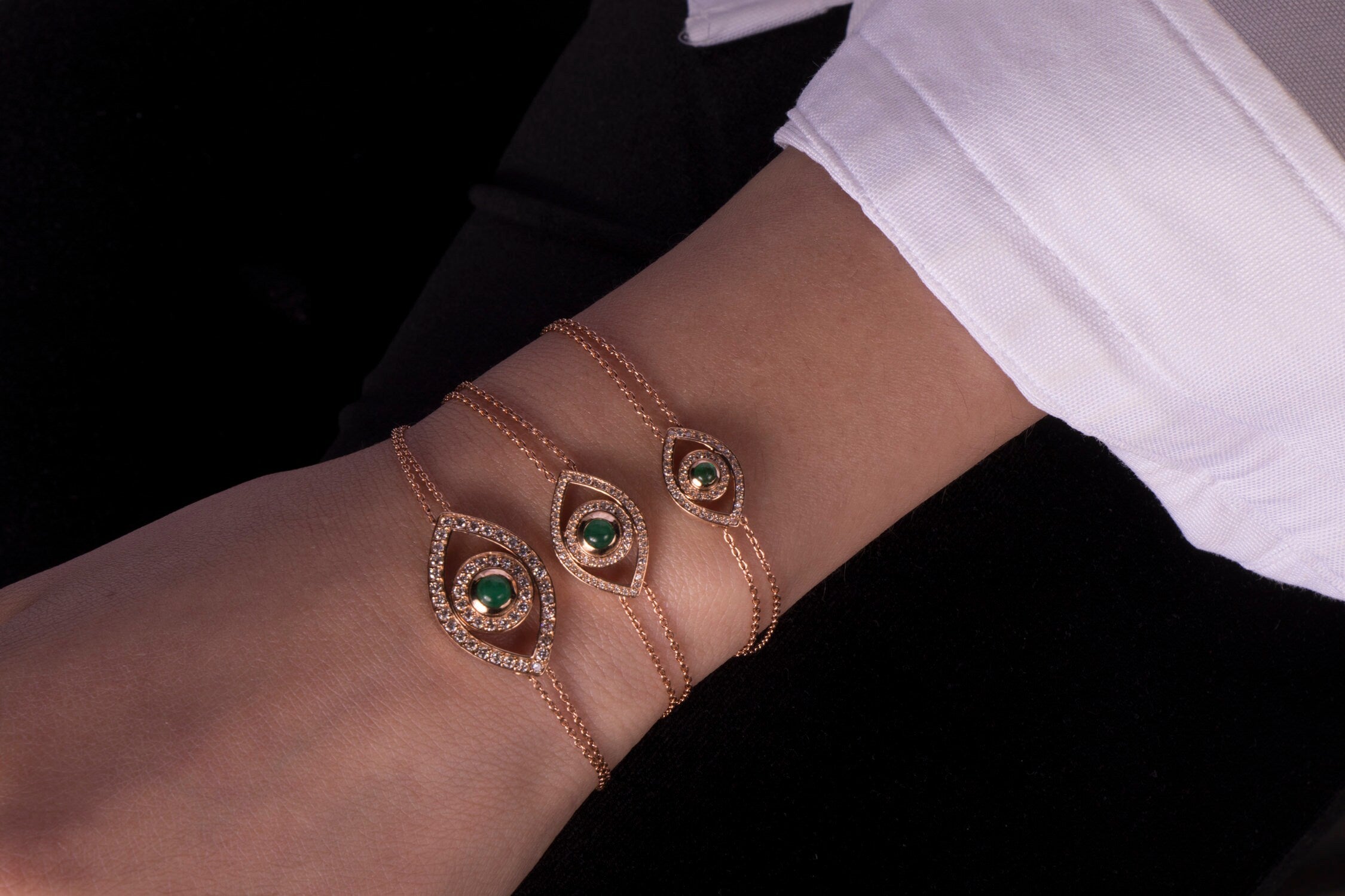 Emerald Evil Eye Bracelet Available in 14K Gold and 18K Gold