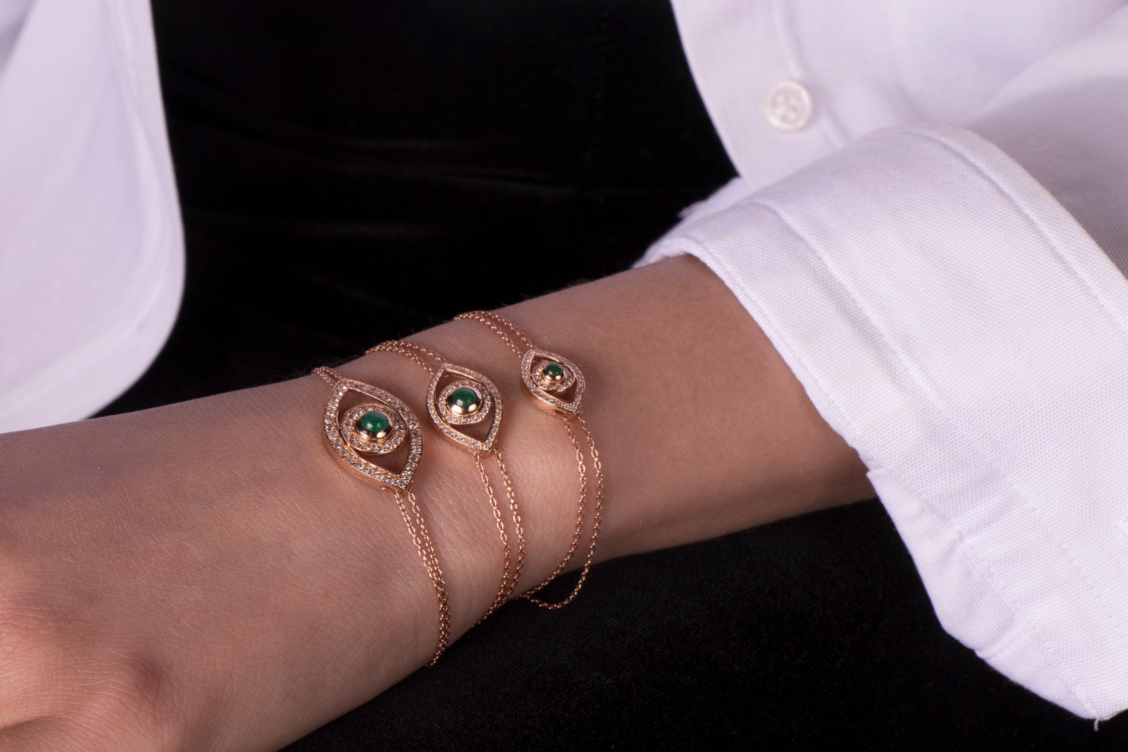 Emerald Evil Eye Bracelet Available in 14K Gold and 18K Gold