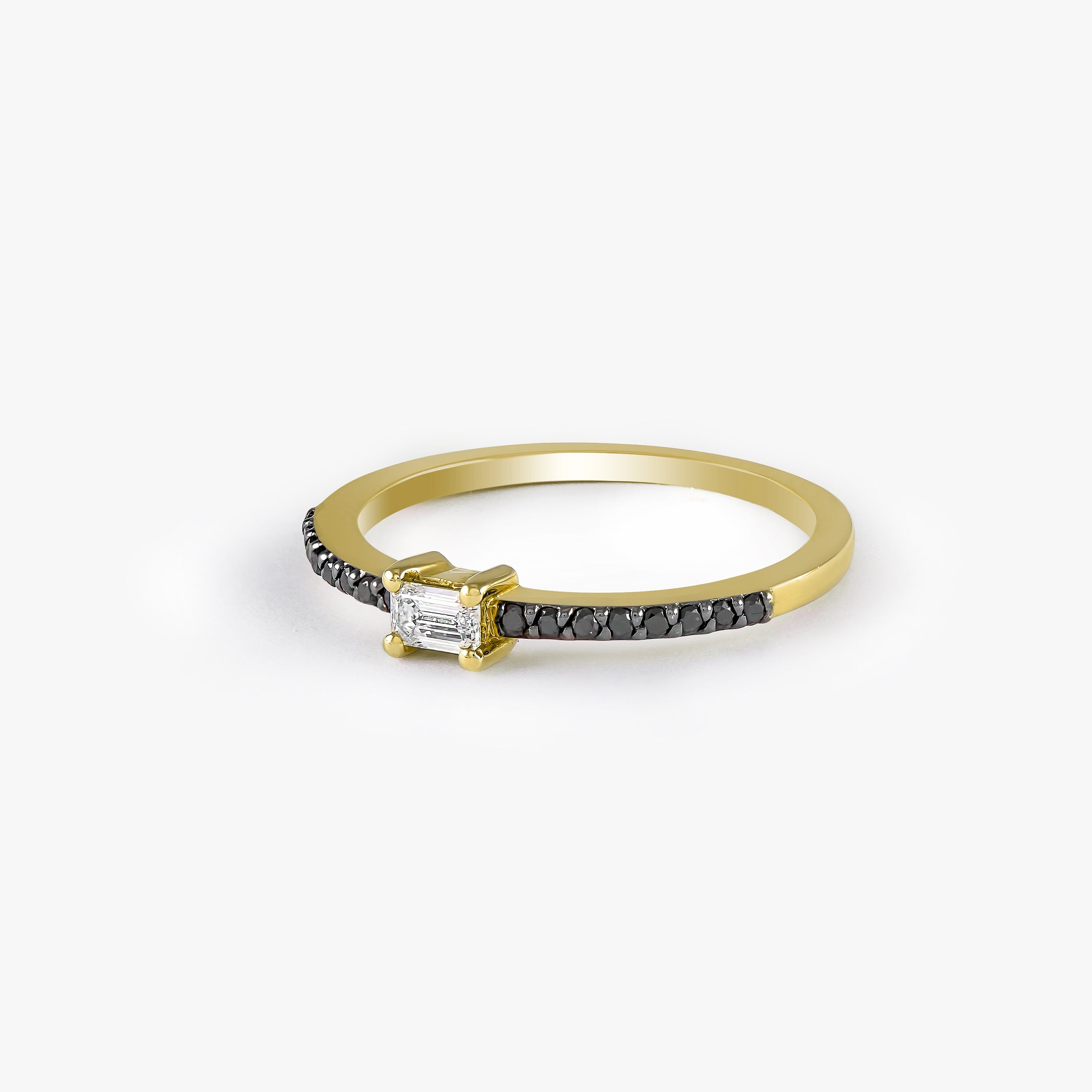 Black and White Diamond Stacking Ring in 14K Gold