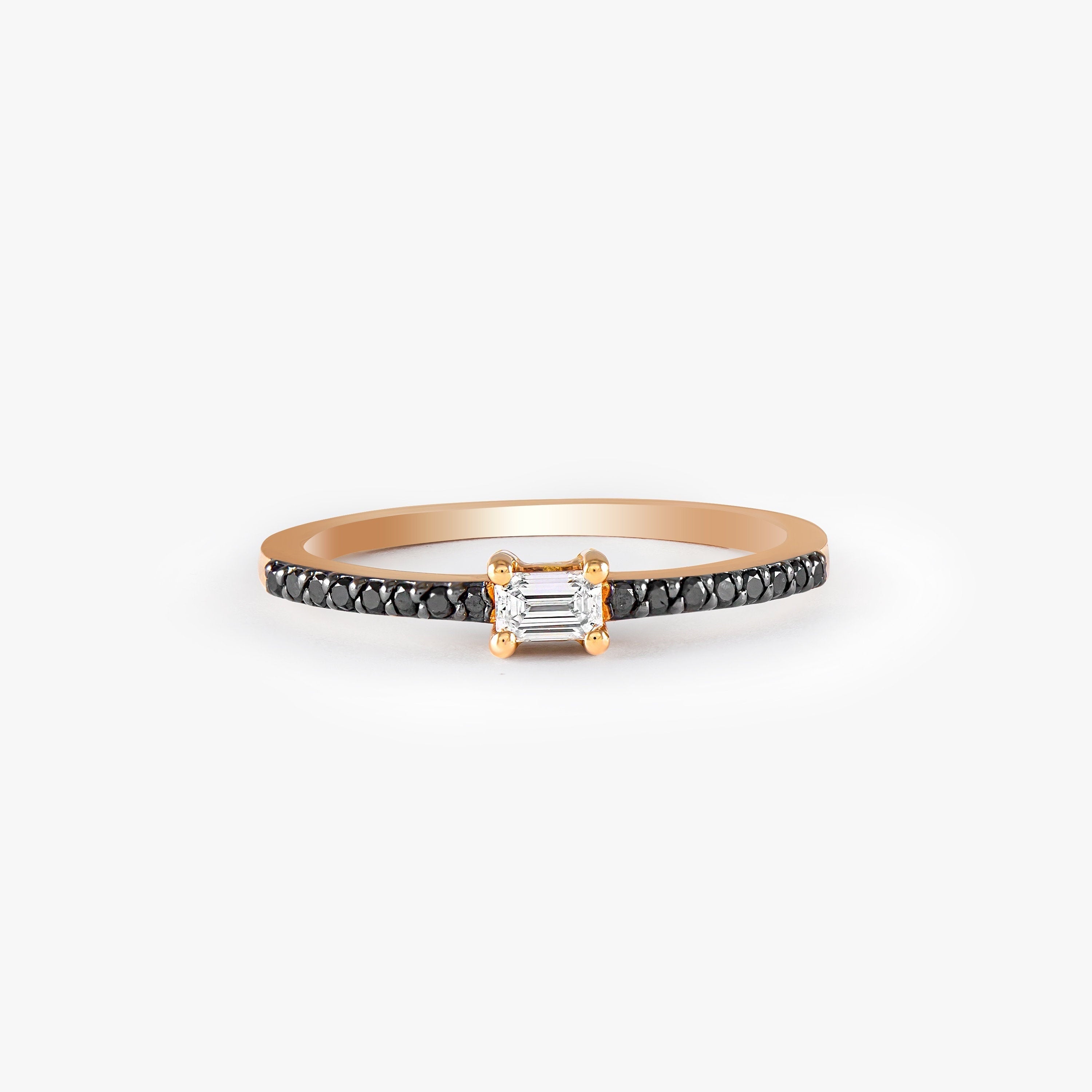 Black and White Diamond Stacking Ring in 14K Gold