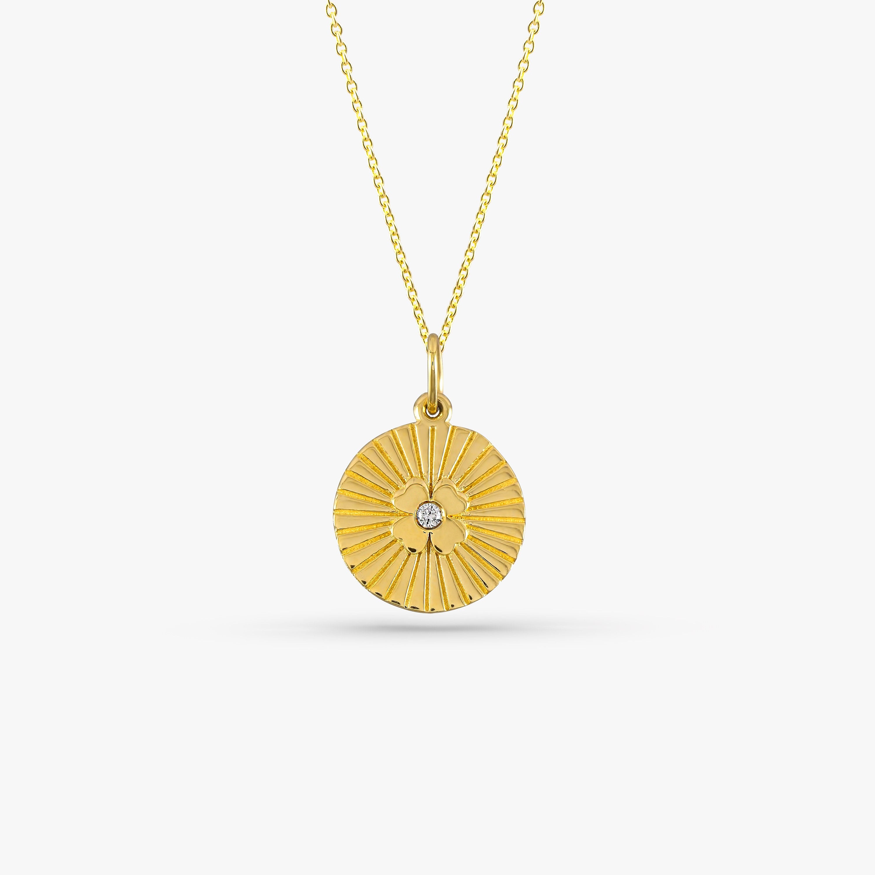 14K Gold Diamond Clover Pendant Necklace