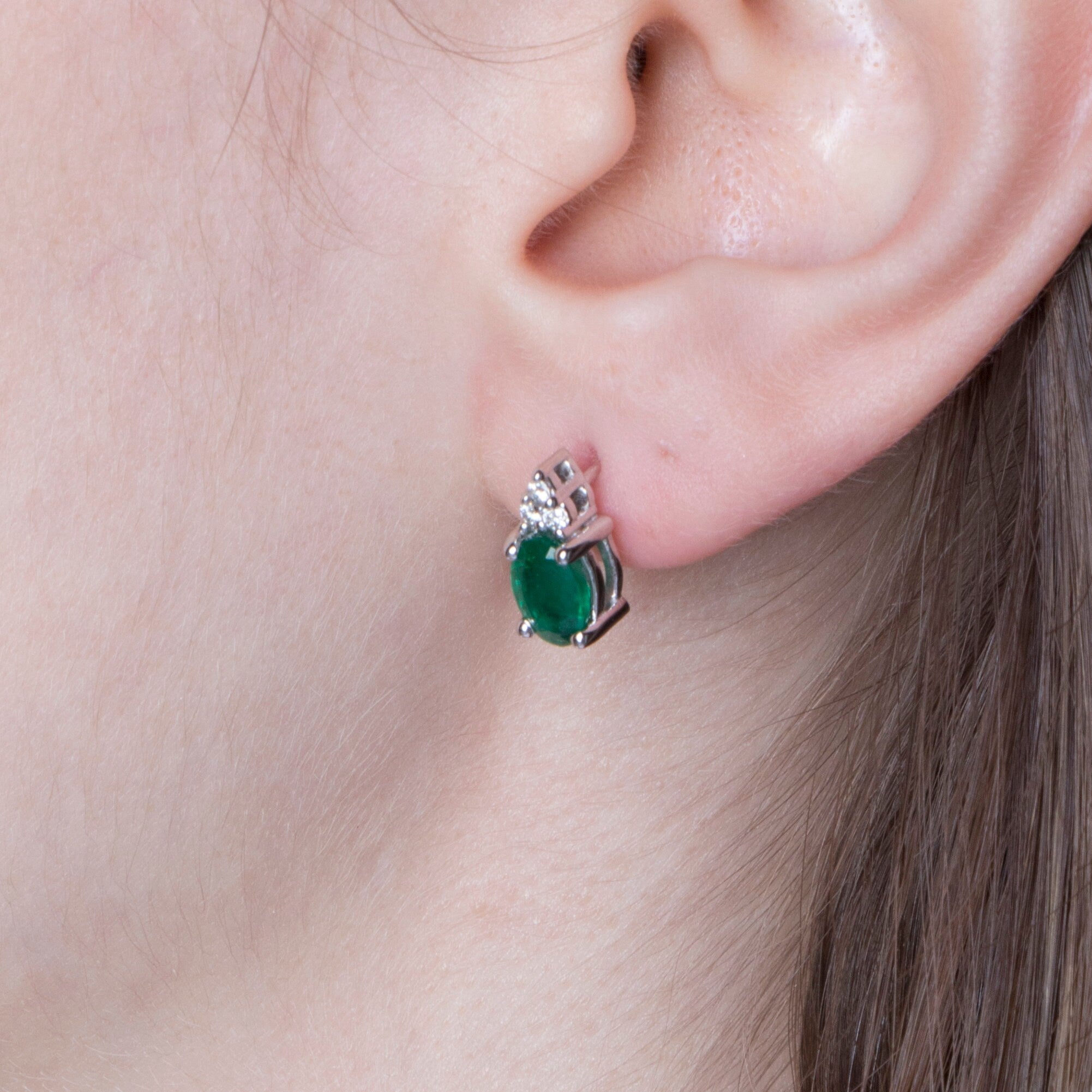 Emerald and Diamond Earrings in 14K Gold