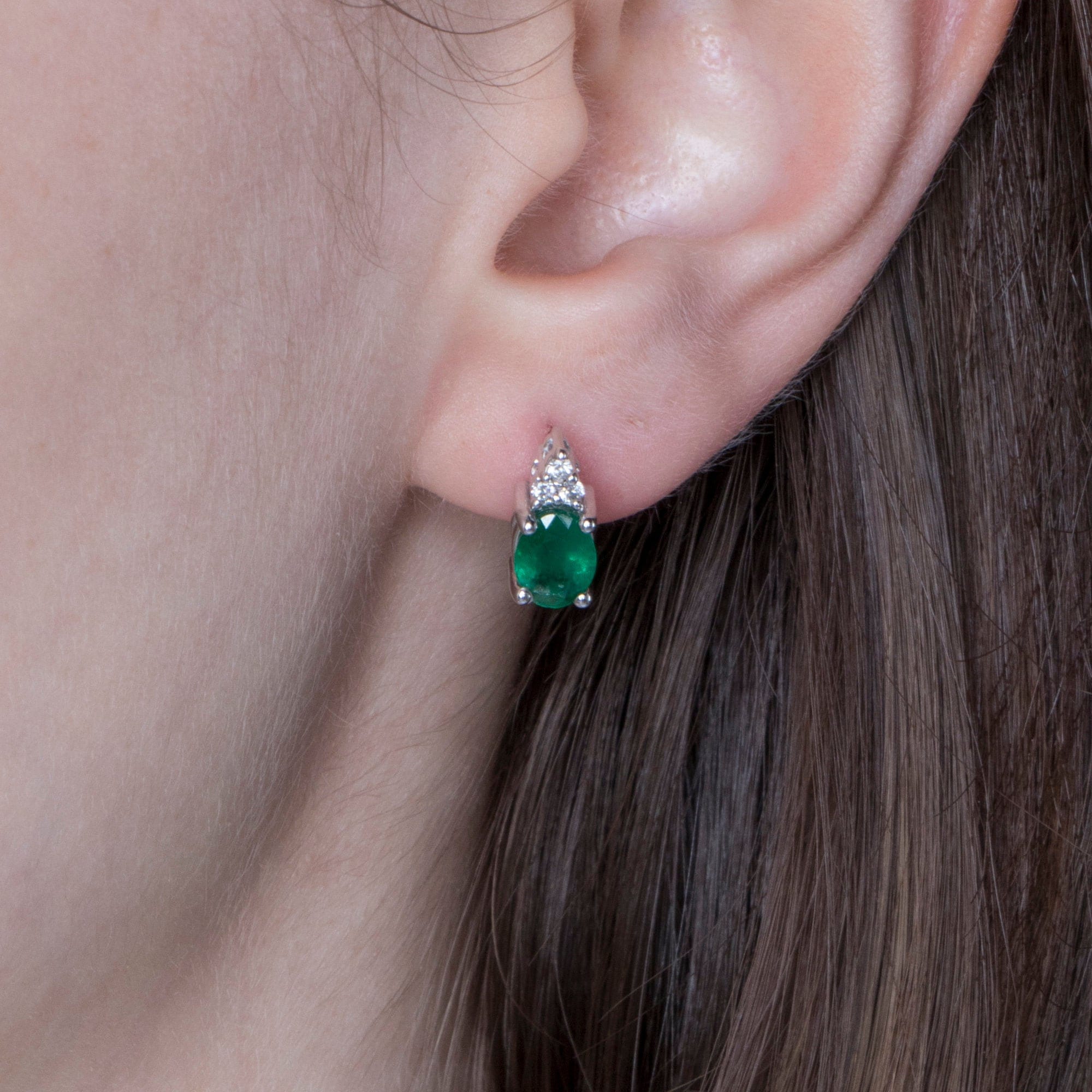 Emerald and Diamond Earrings in 14K Gold