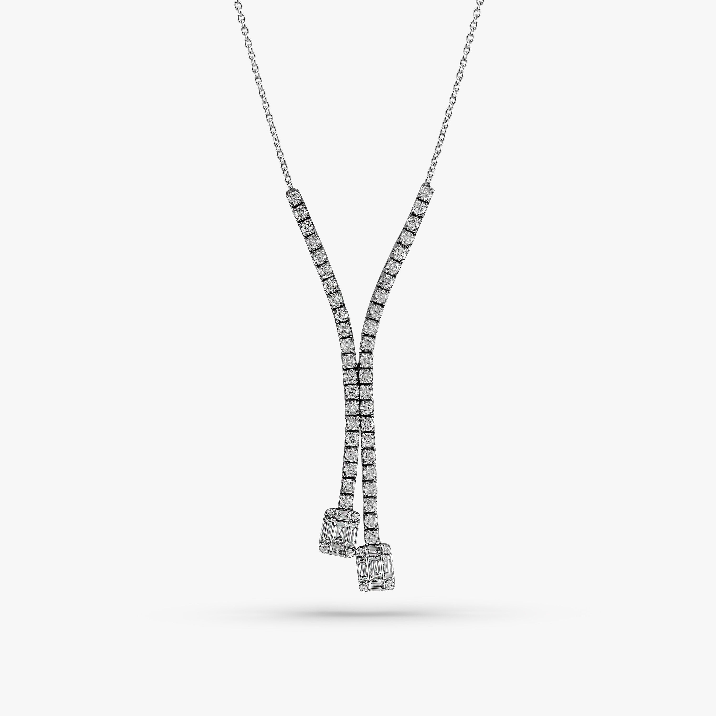 Double Diamond Necklace in 14K White Gold