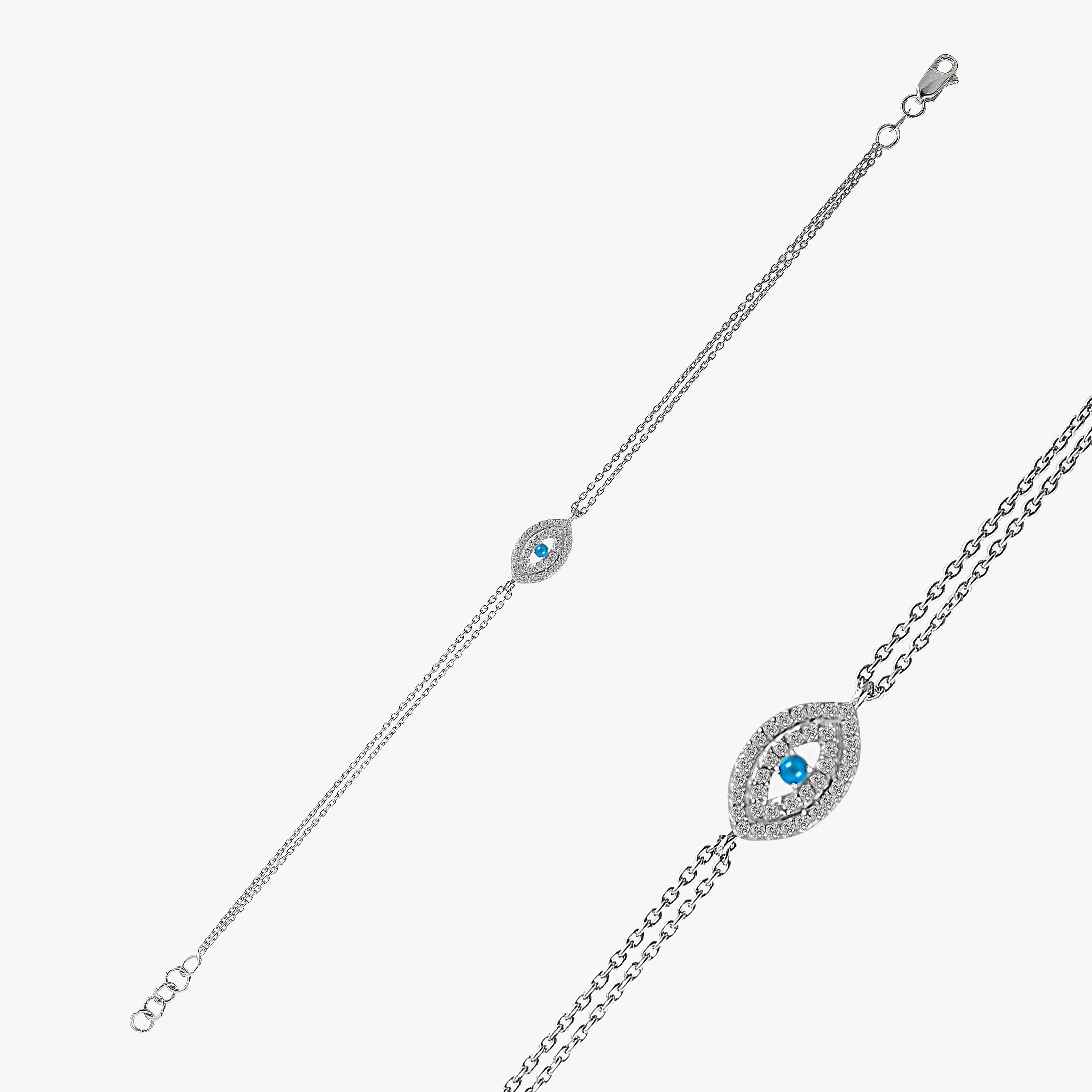 Turquoise and Diamond Evil Eye Bracelet in 14K Gold