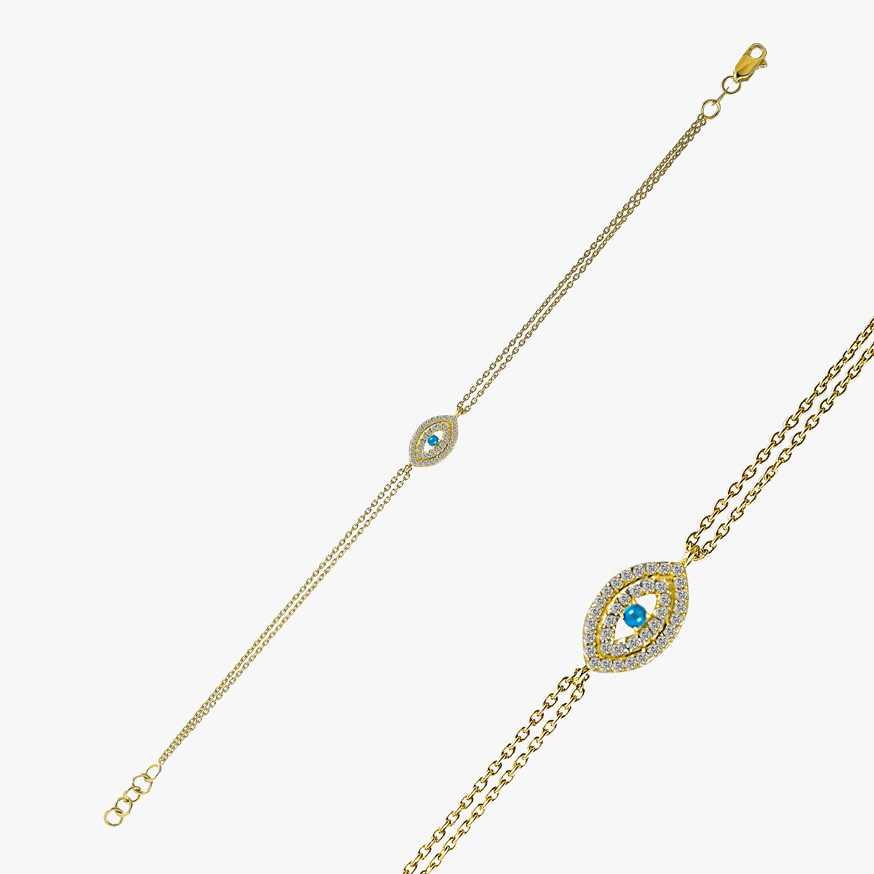 Turquoise and Diamond Evil Eye Bracelet in 14K Gold