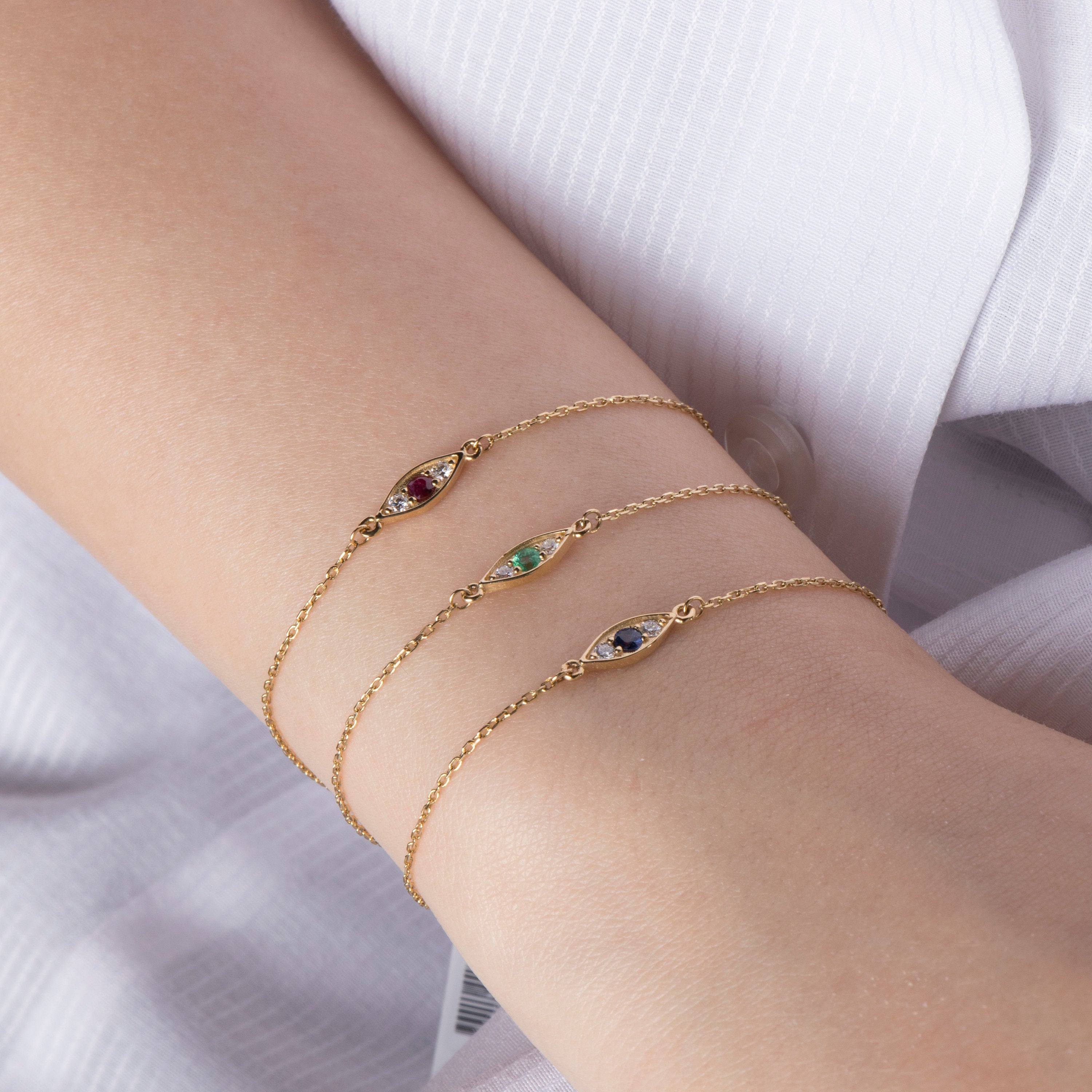 Tiny Emerald and Diamond Bracelet in 14K Gold