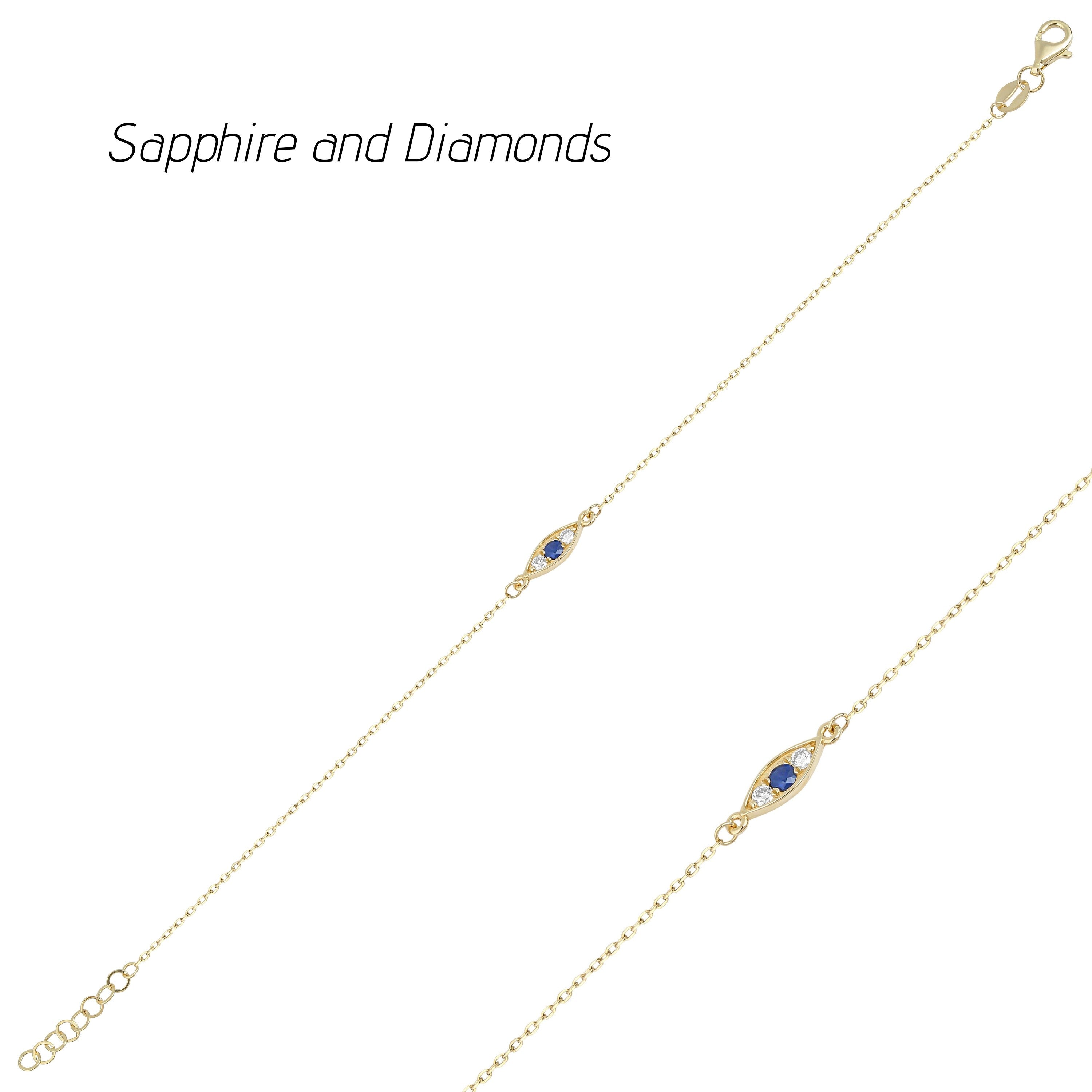 Dainty Blue Sapphire and Diamond Bracelet in 14K Gold