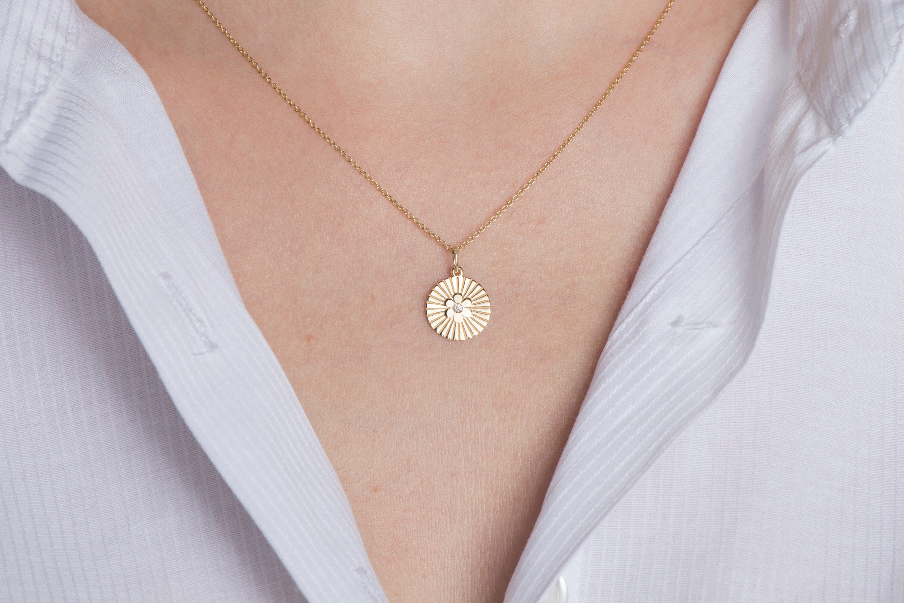 Mini Diamond Flower Pendant Necklace