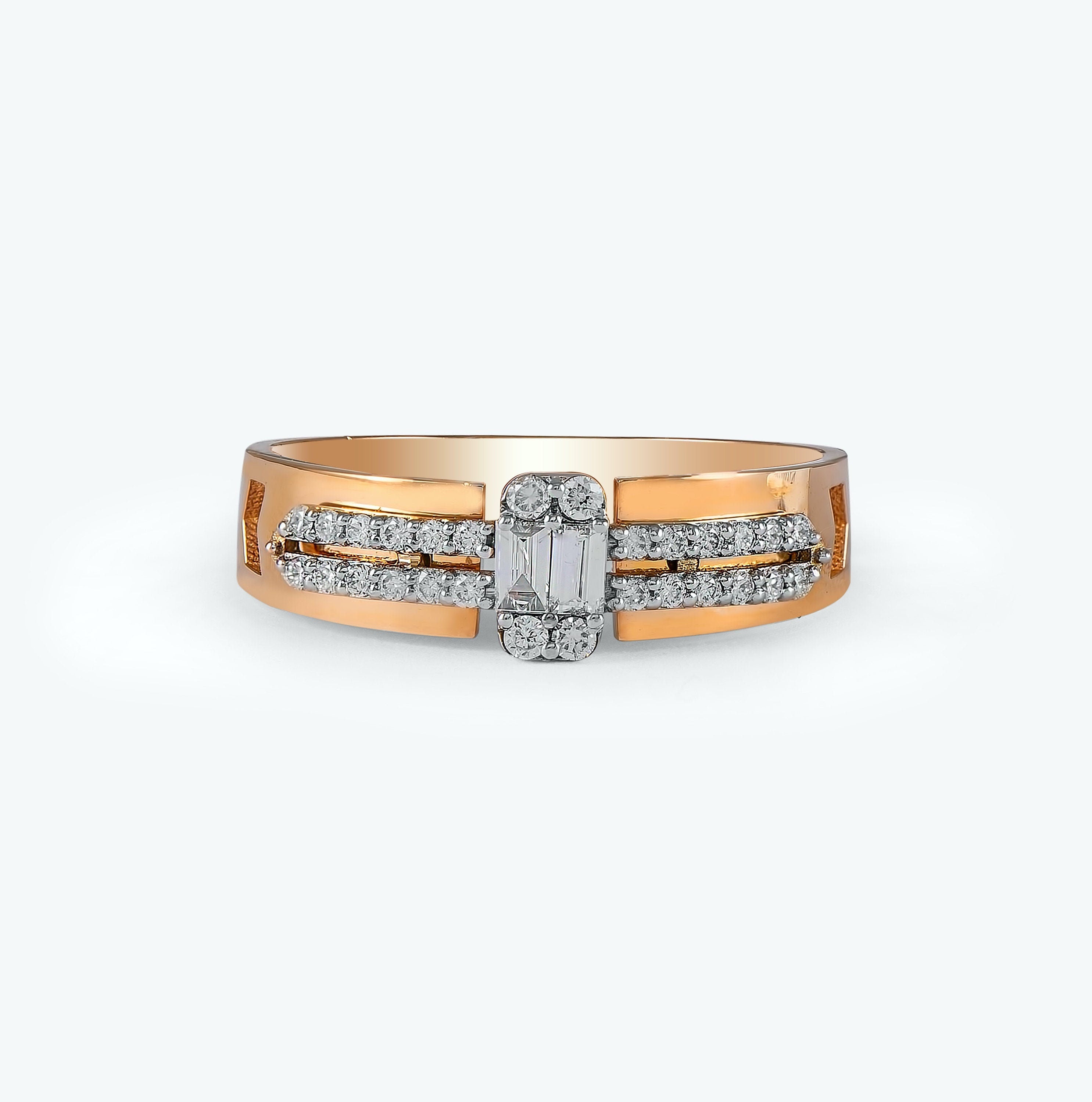 Baguette and Round Cut Diamond Ring in 14K Gold