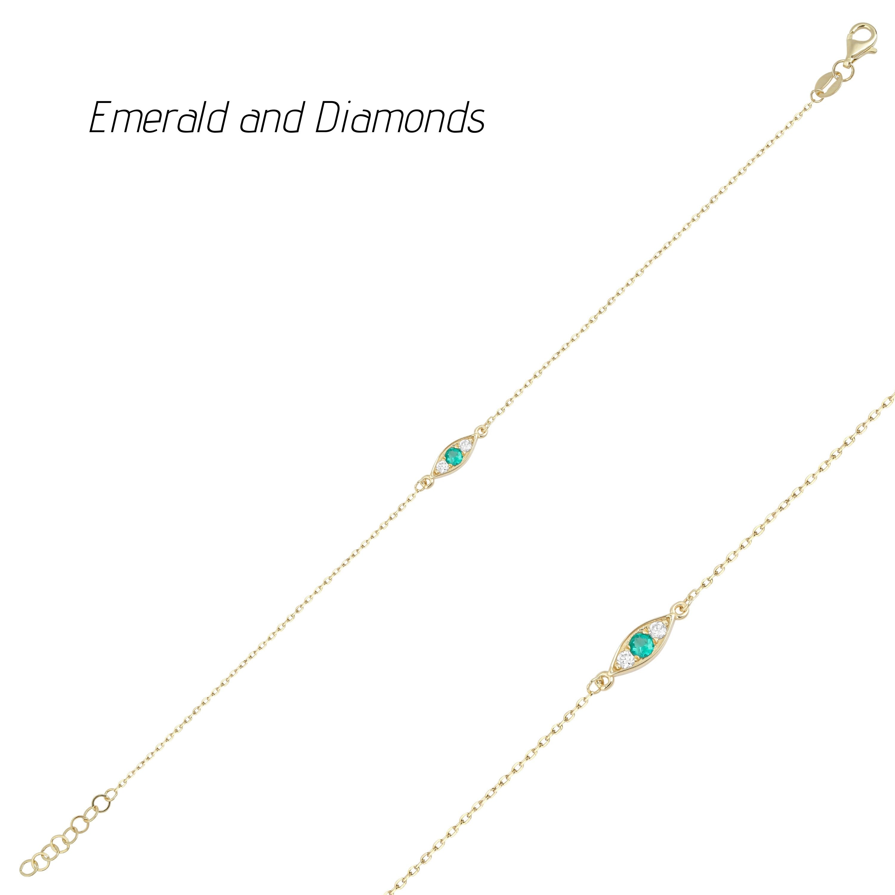 Tiny Emerald and Diamond Bracelet in 14K Gold