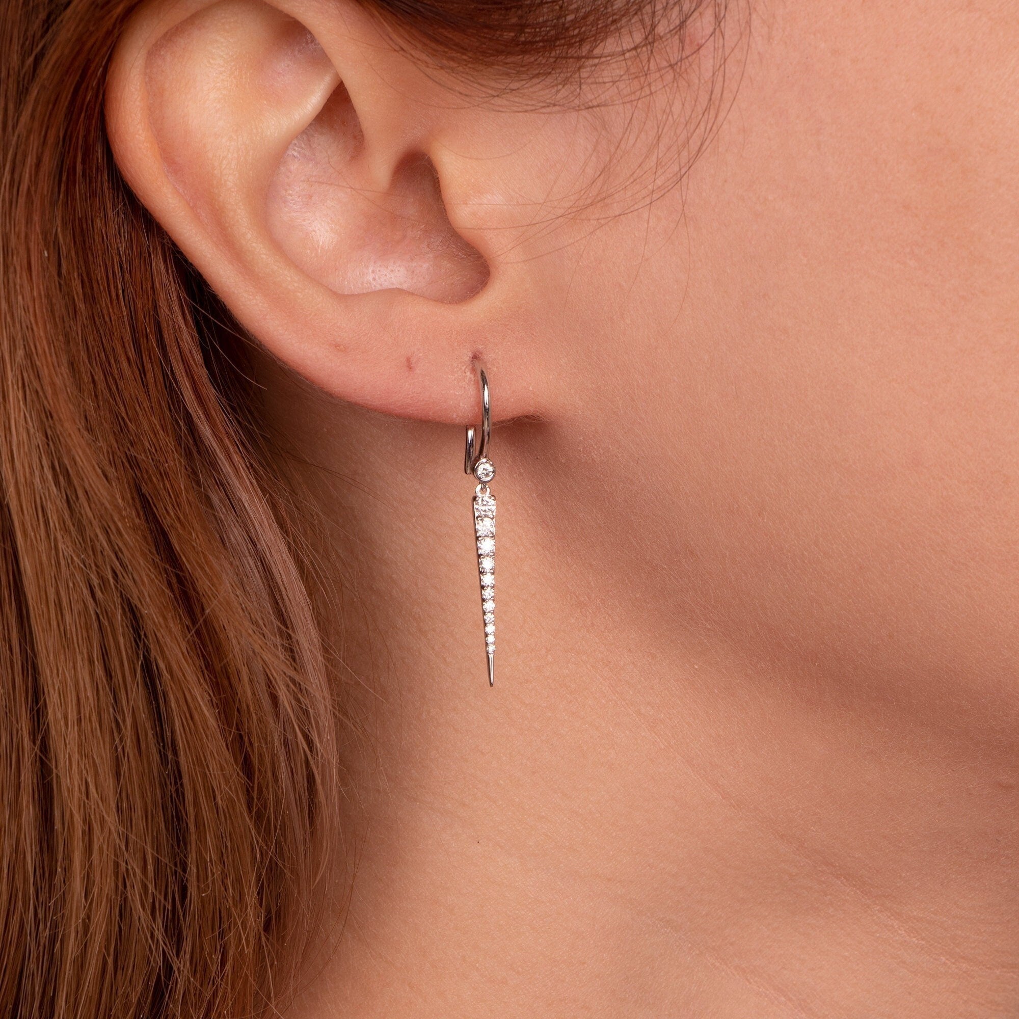 Diamond Spike Drop Earrings in 14K Gold