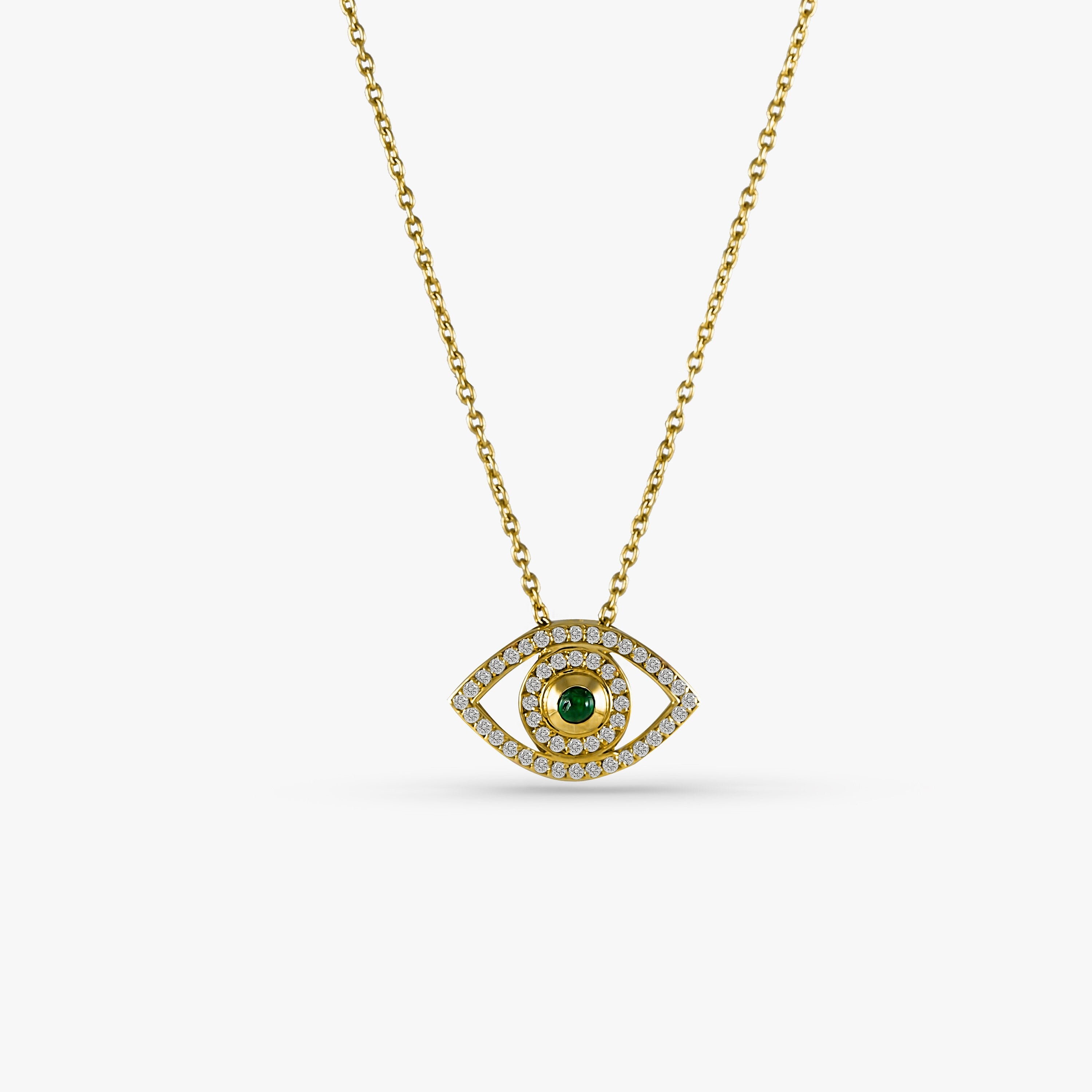 14K Gold Emerald and Diamond Evil Eye Necklace