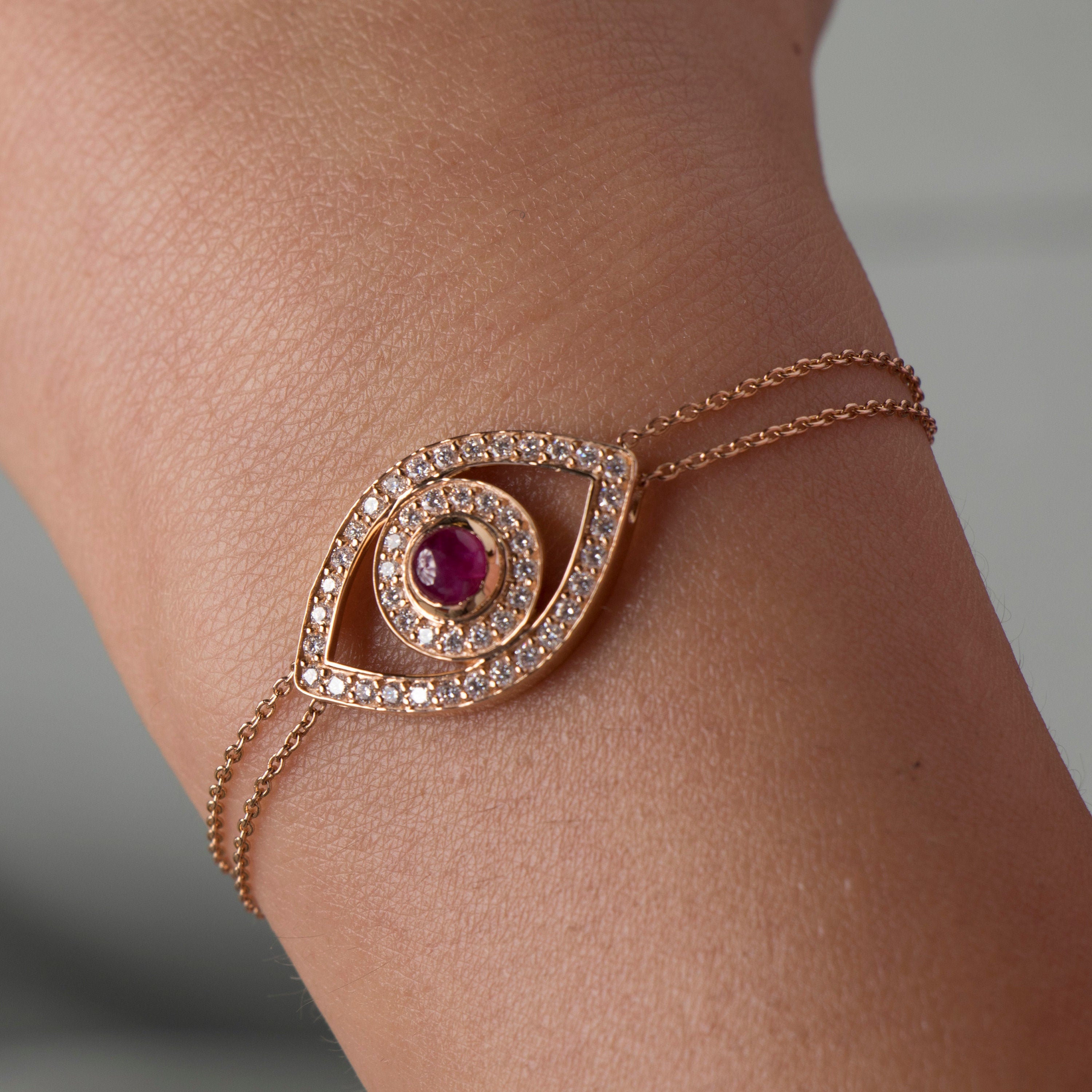 RUBY AND DIAMOND EVIL EYE BRACELET AVAILABLE IN 14K AND 18K GOLD