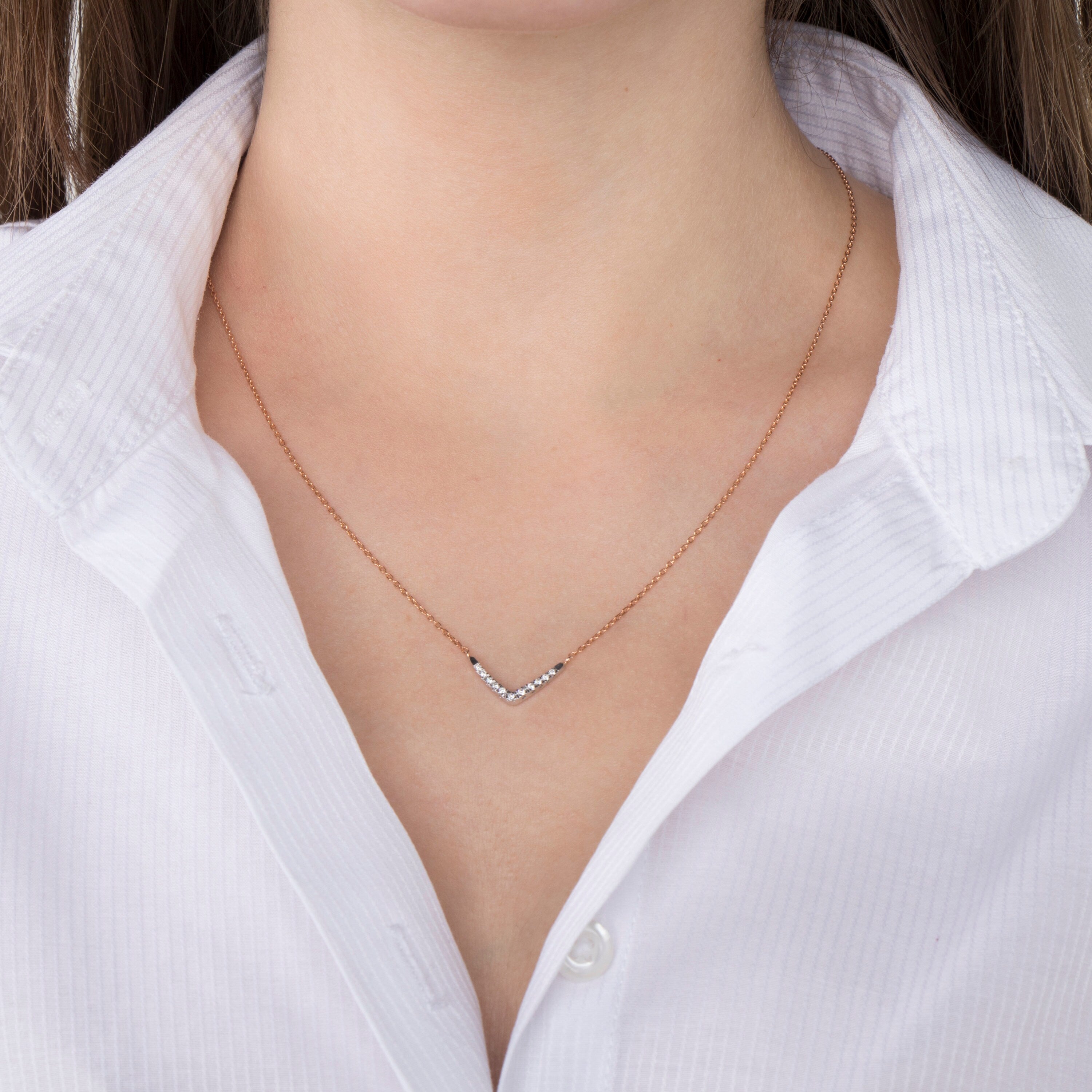 Diamond Chevron Necklace Available in 14K and 18K Gold