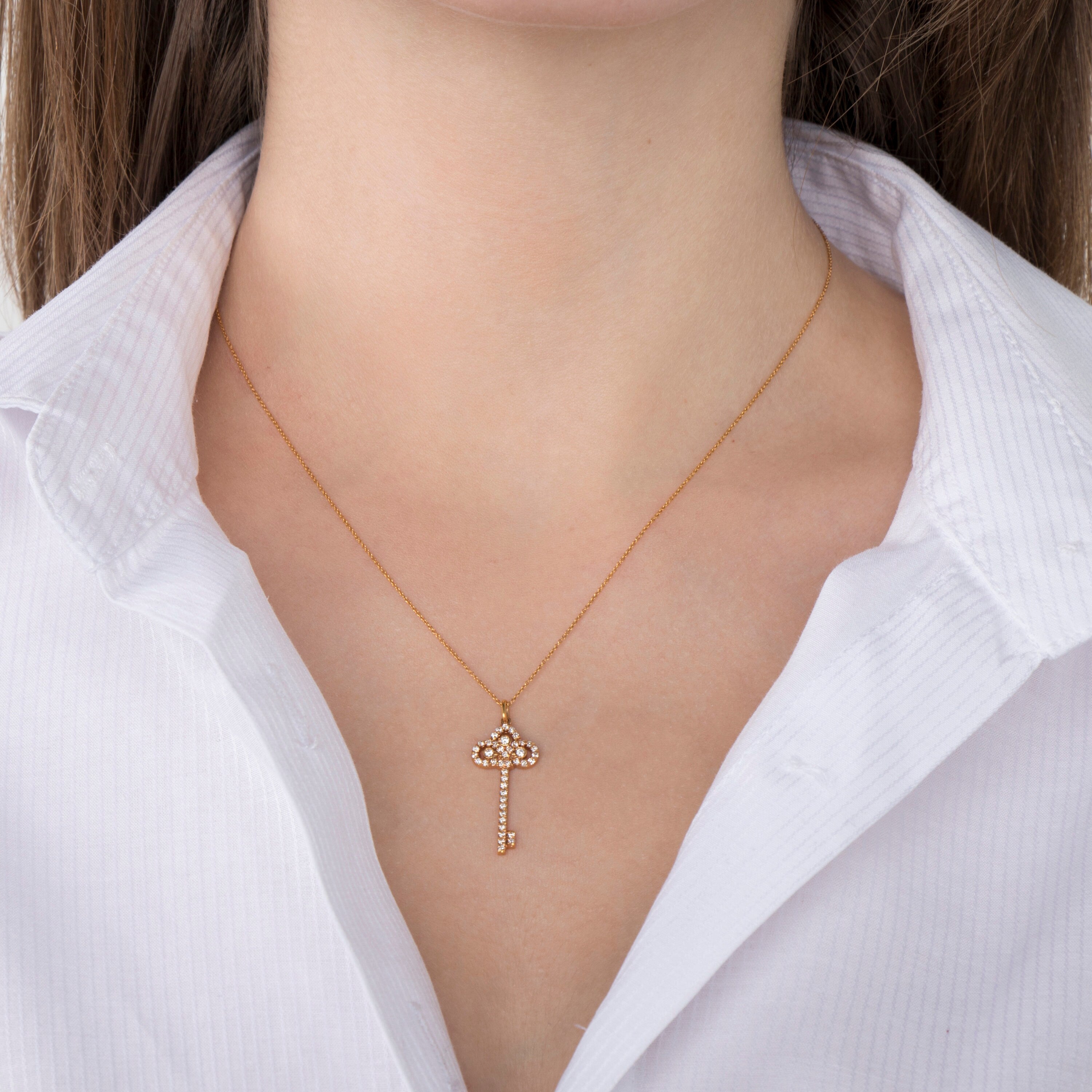 Diamond Key Pendant Necklace Available in 14K and 18K Gold
