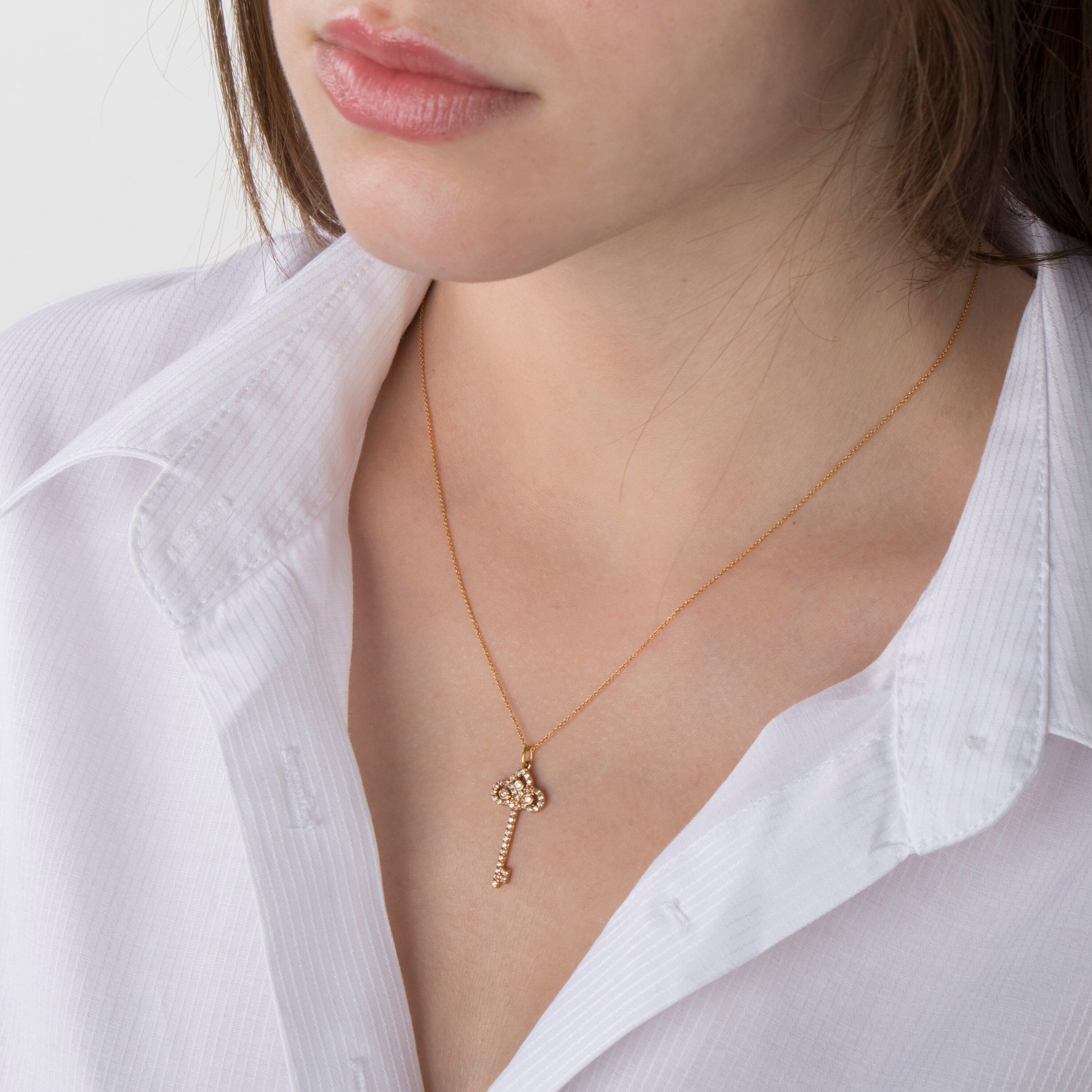 Diamond Key Pendant Necklace Available in 14K and 18K Gold