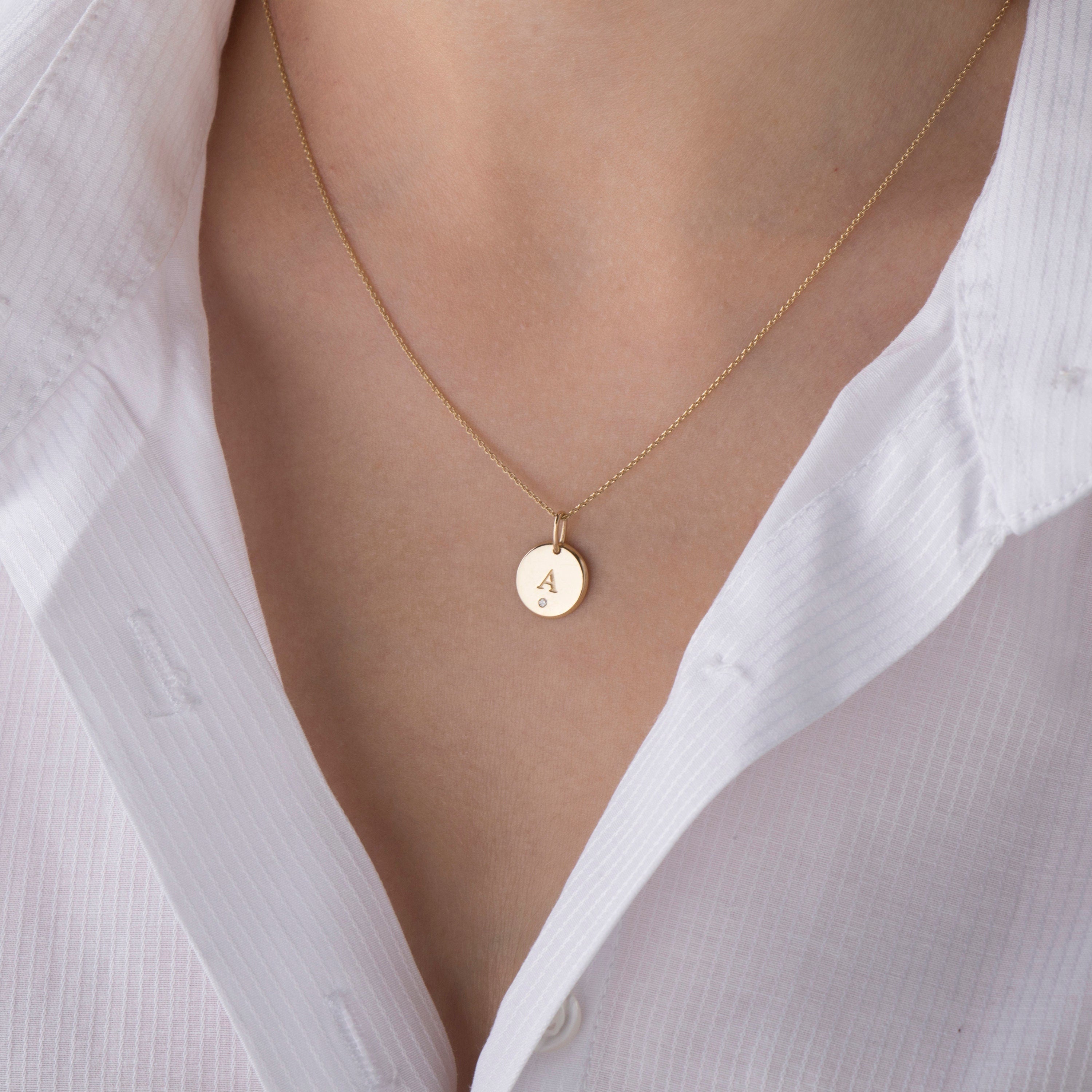 Birthstone Initial Pendant Necklace in 14K Gold
