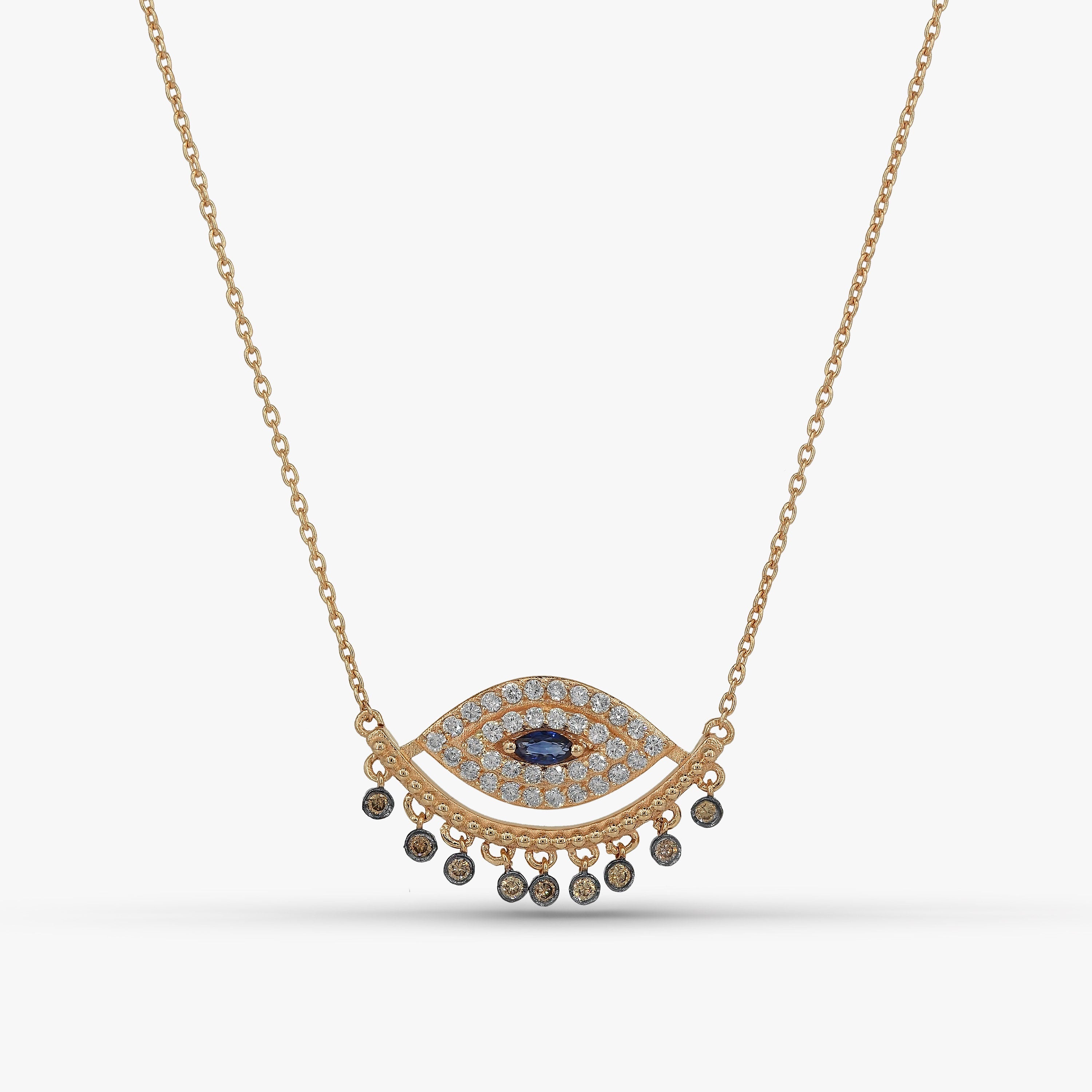 Greek Evil Eye Necklace Available in 14K and 18K Gold
