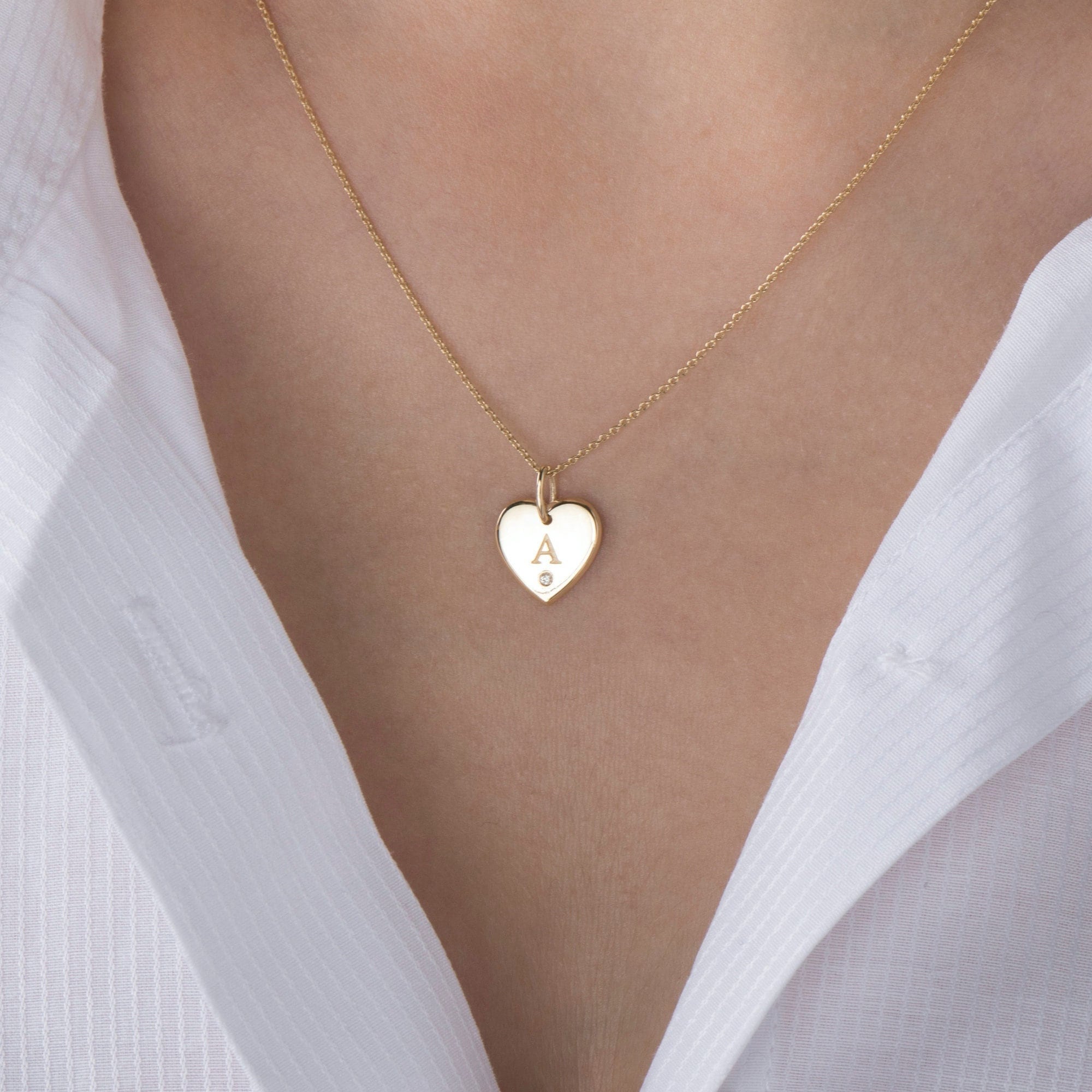 Birthstone Initial Heart Necklace in 14K Gold