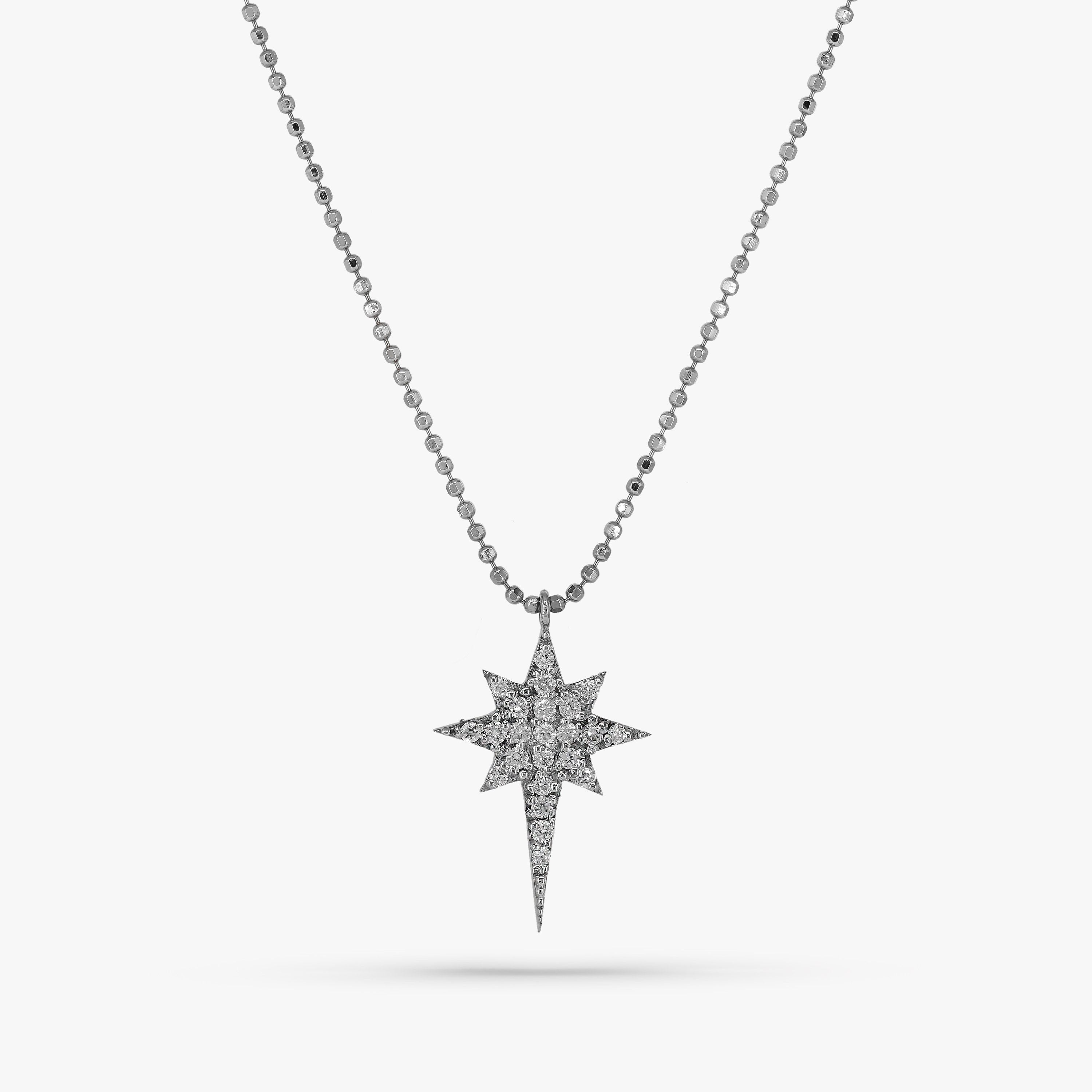 Diamond North Star Necklace With Ball Chain in 14K Gold