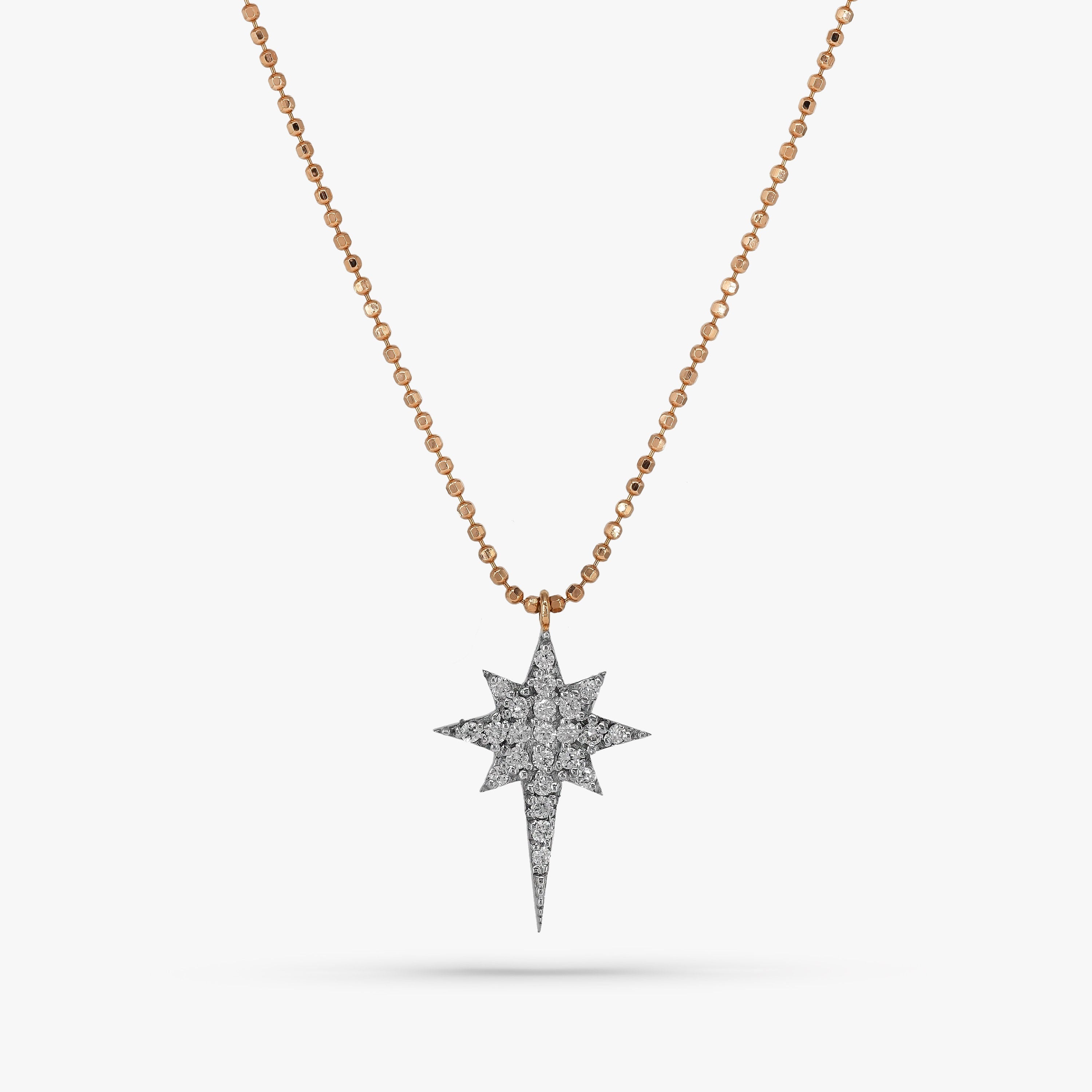 Diamond North Star Necklace With Ball Chain in 14K Gold