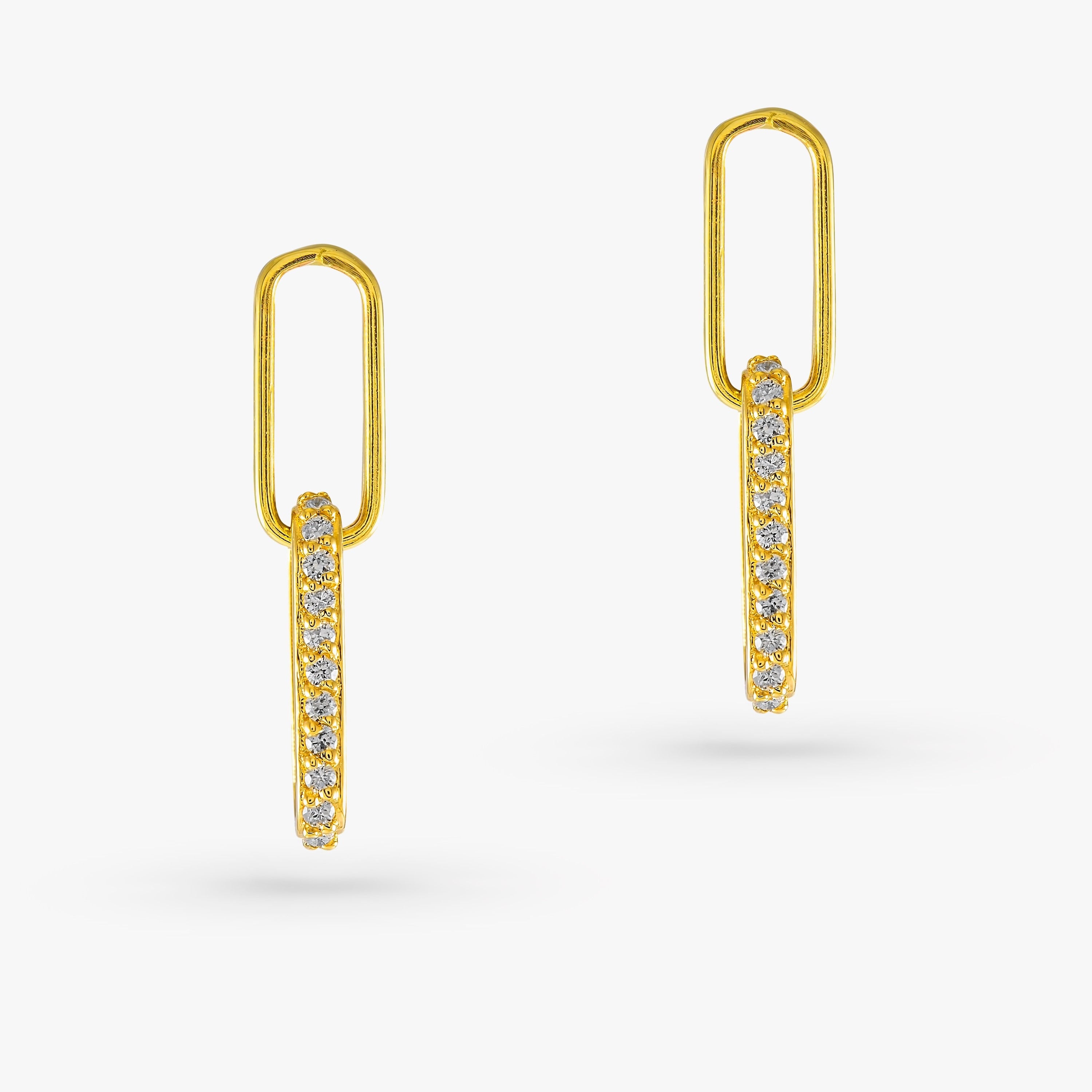 Diamond Paperclip Earrings in 14K Gold