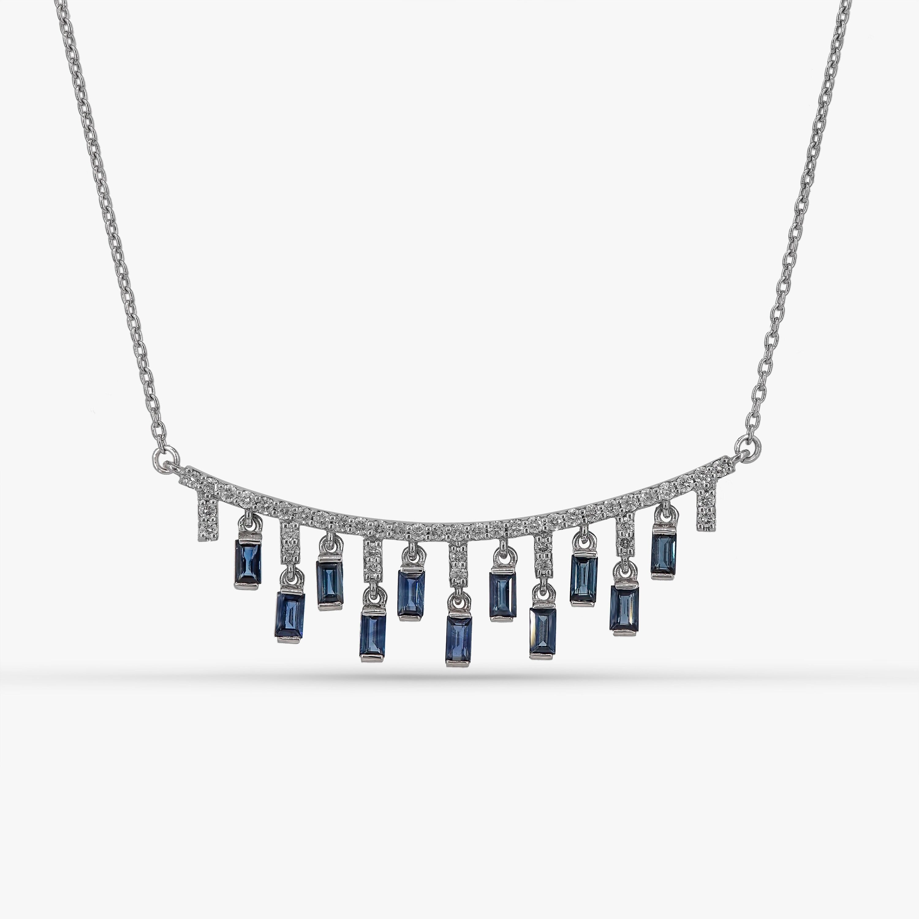 Baguette Sapphire and Diamond Necklace in 14K/18K Gold