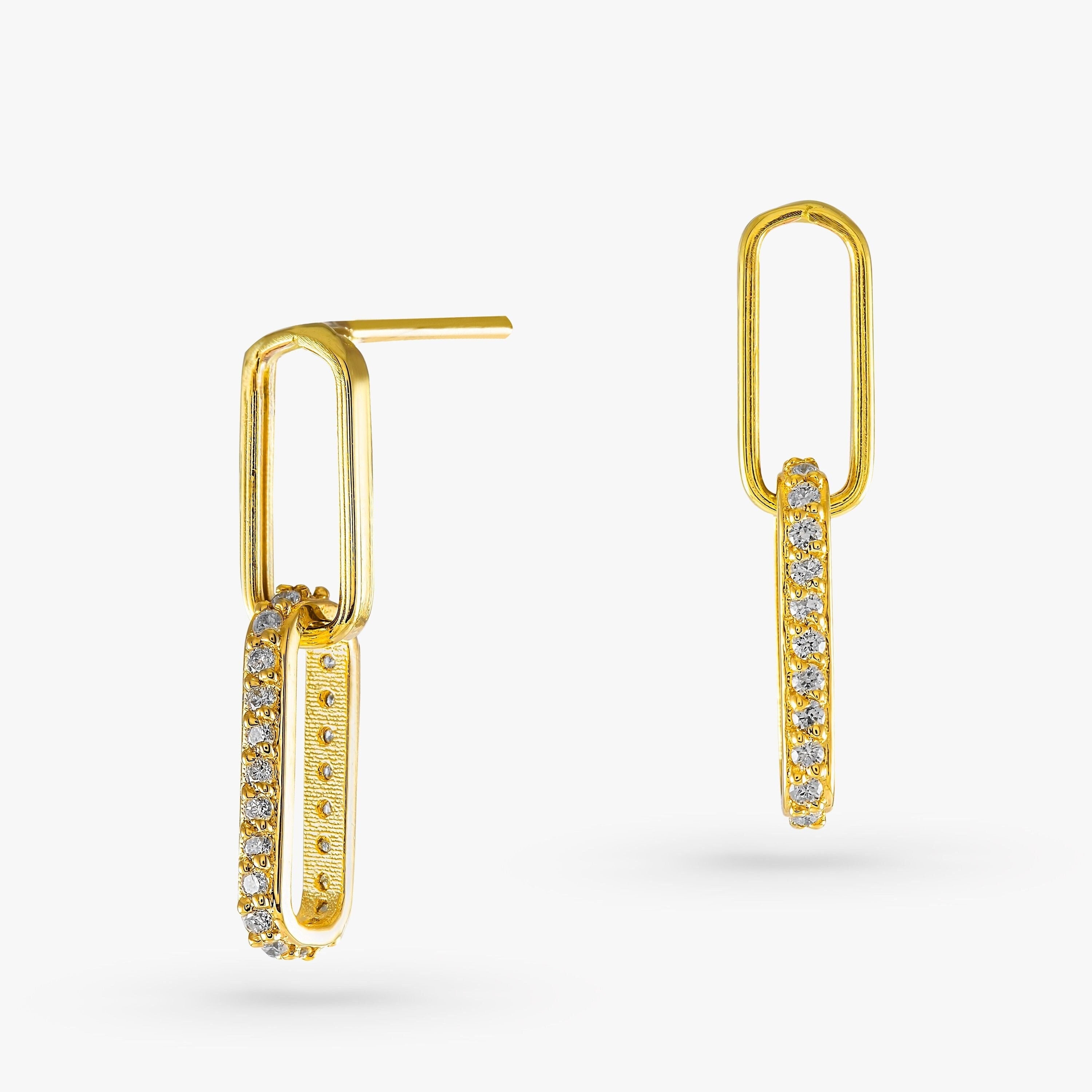 Diamond Paperclip Earrings in 14K Gold
