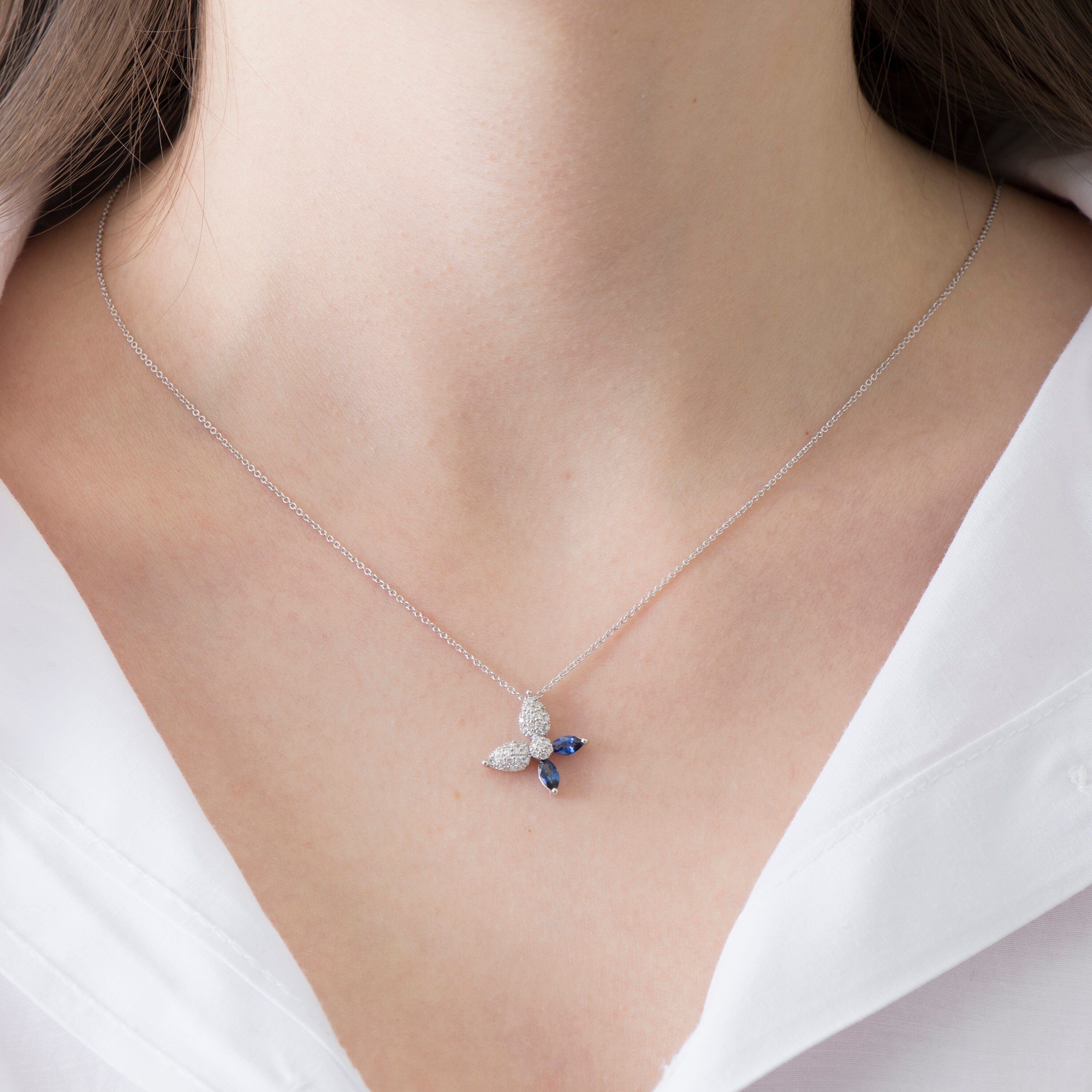 Diamond and Marquise Sapphire Butterfly Necklace Available in 14K and 18K Gold