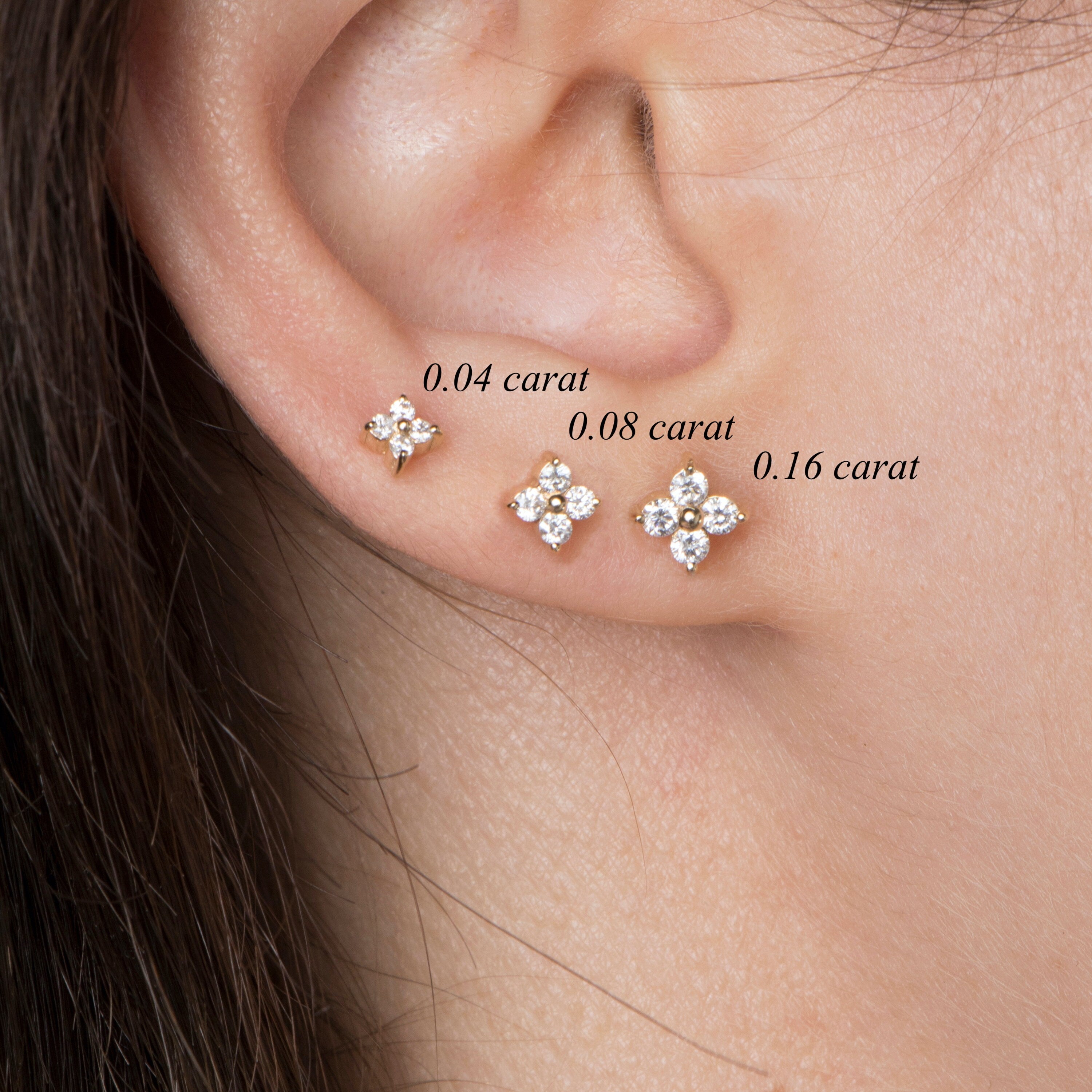 Single Diamond Clover Stud in 14K Gold