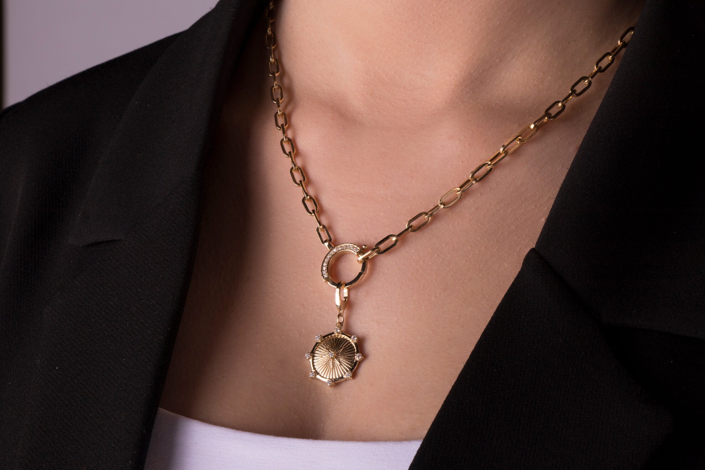 Diamond Sunburst Pendant in 14K Gold