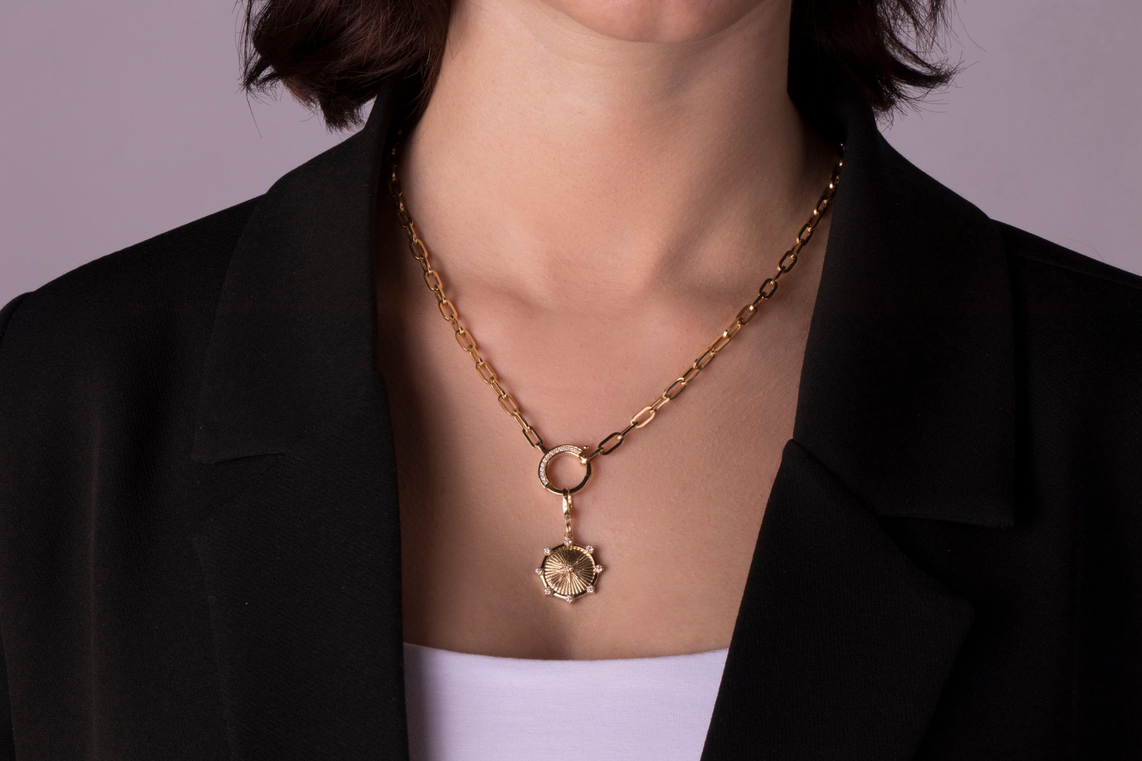 Diamond Sunburst Pendant in 14K Gold
