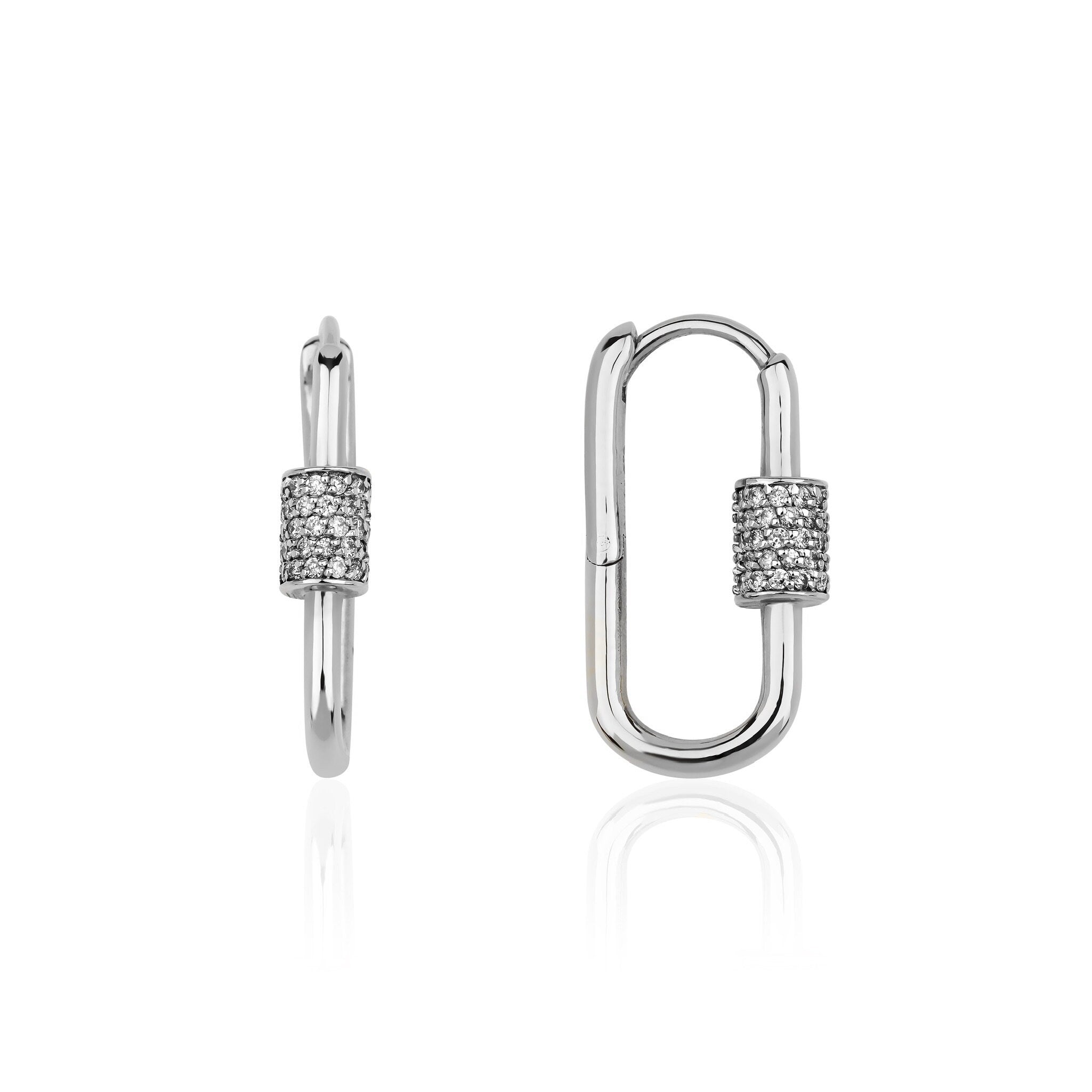 Diamond Carabiner Earrings Available in 14K and 18K Gold