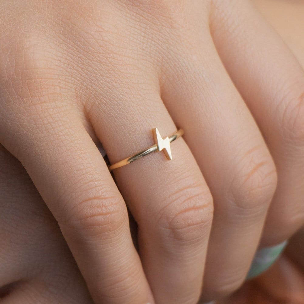 Lightning Bolt Ring in 14K Gold / Mini Bolt