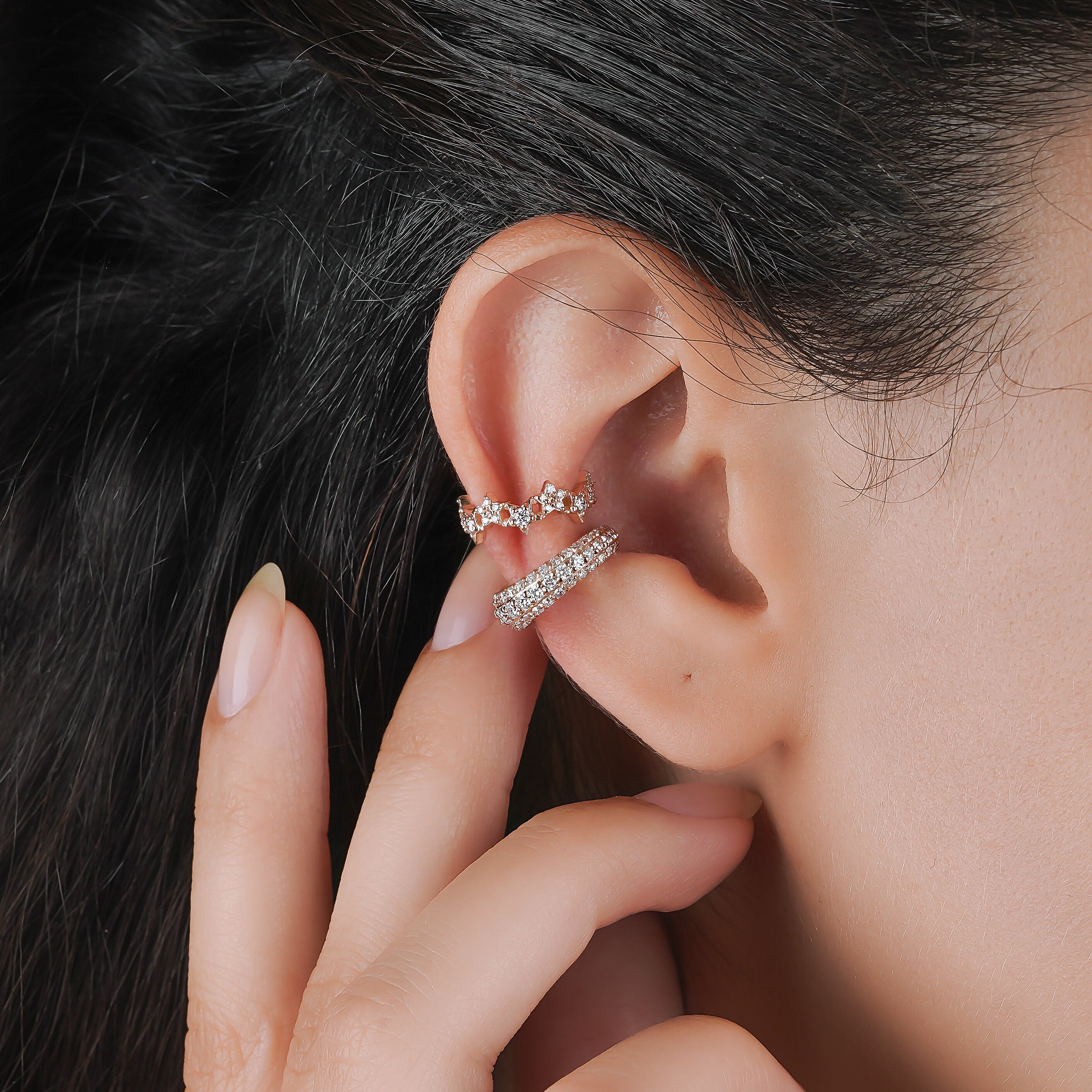 Diamond Star Ear Cuff Earrings Available in 14K and 18K Gold