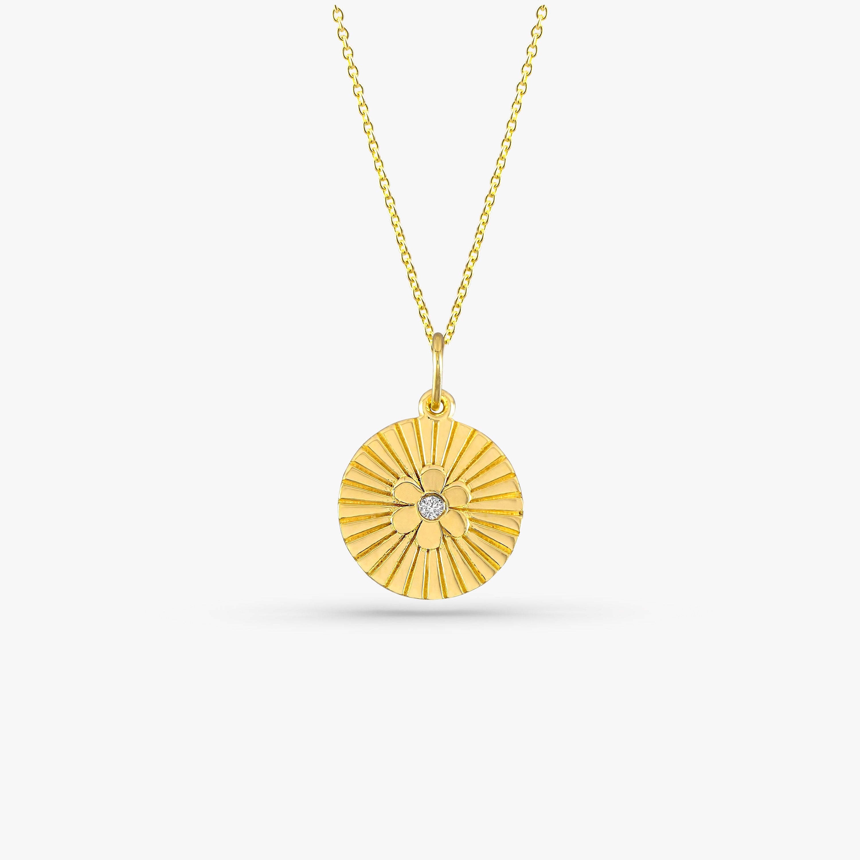 14K Gold Diamond Flower Necklace