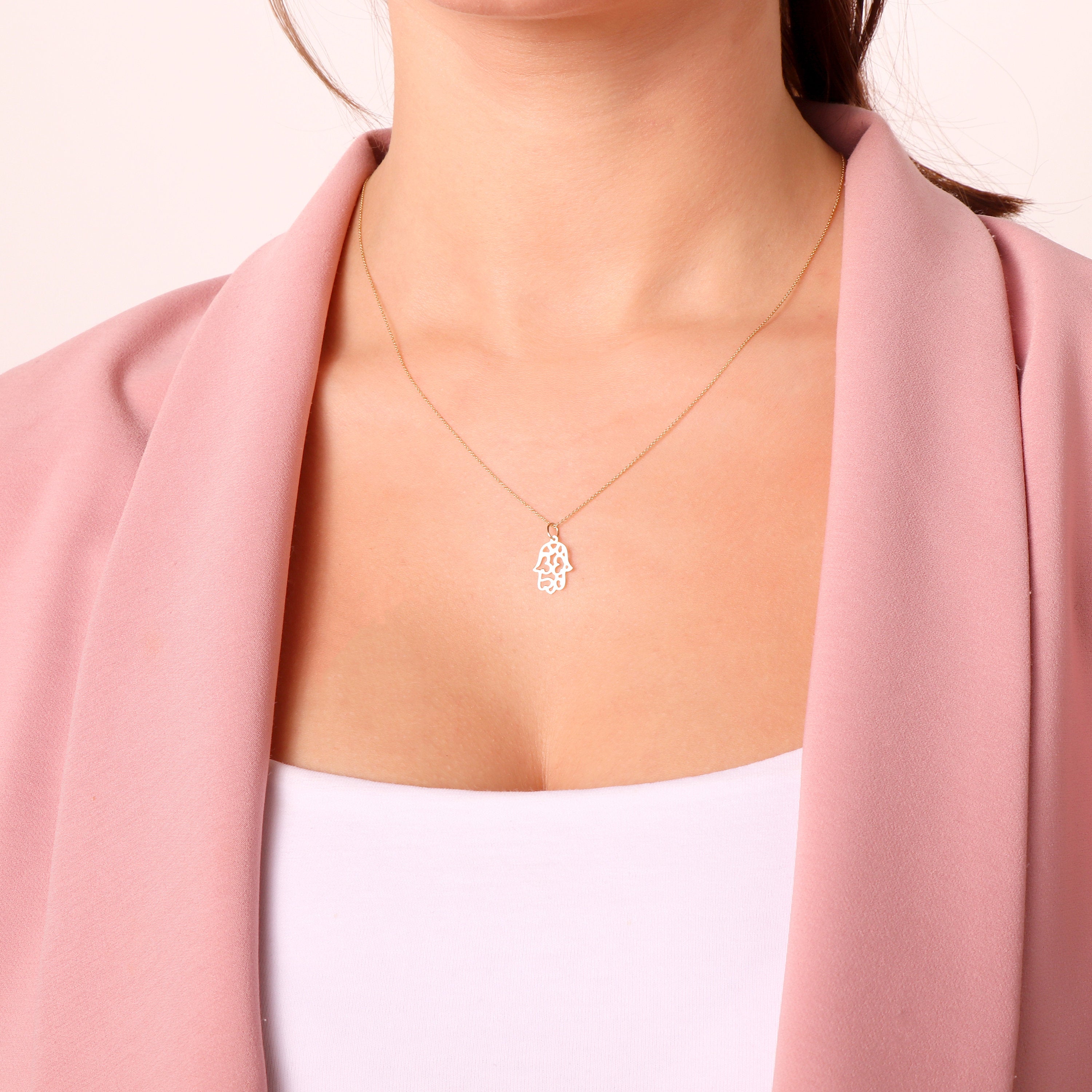 Minimal Hamsa Necklace in 14K Gold