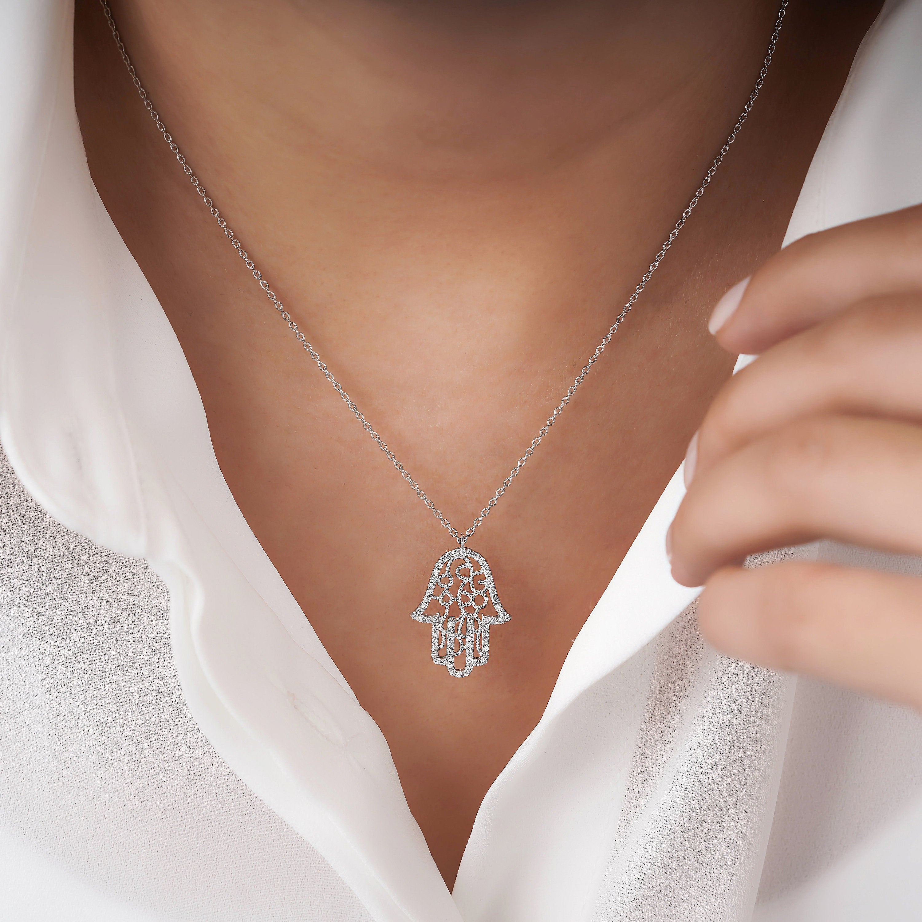 Diamond Hamsa Necklace Available in 14K and 18K Gold