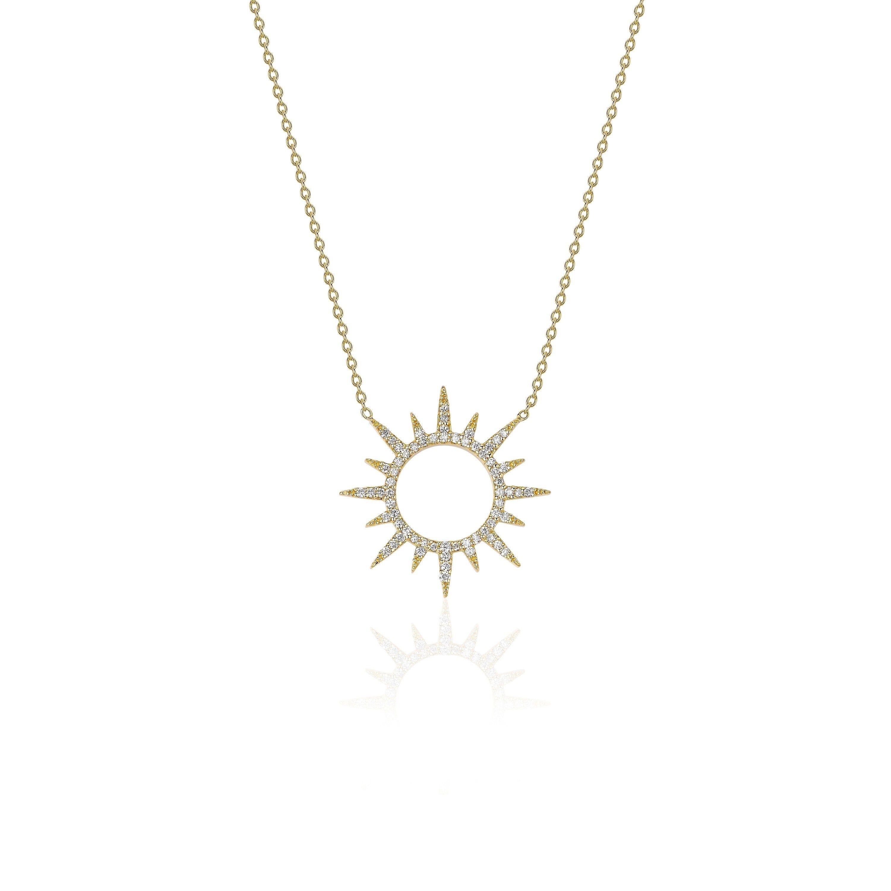 Diamond Sun Necklace Available in 14K and 18K Gold