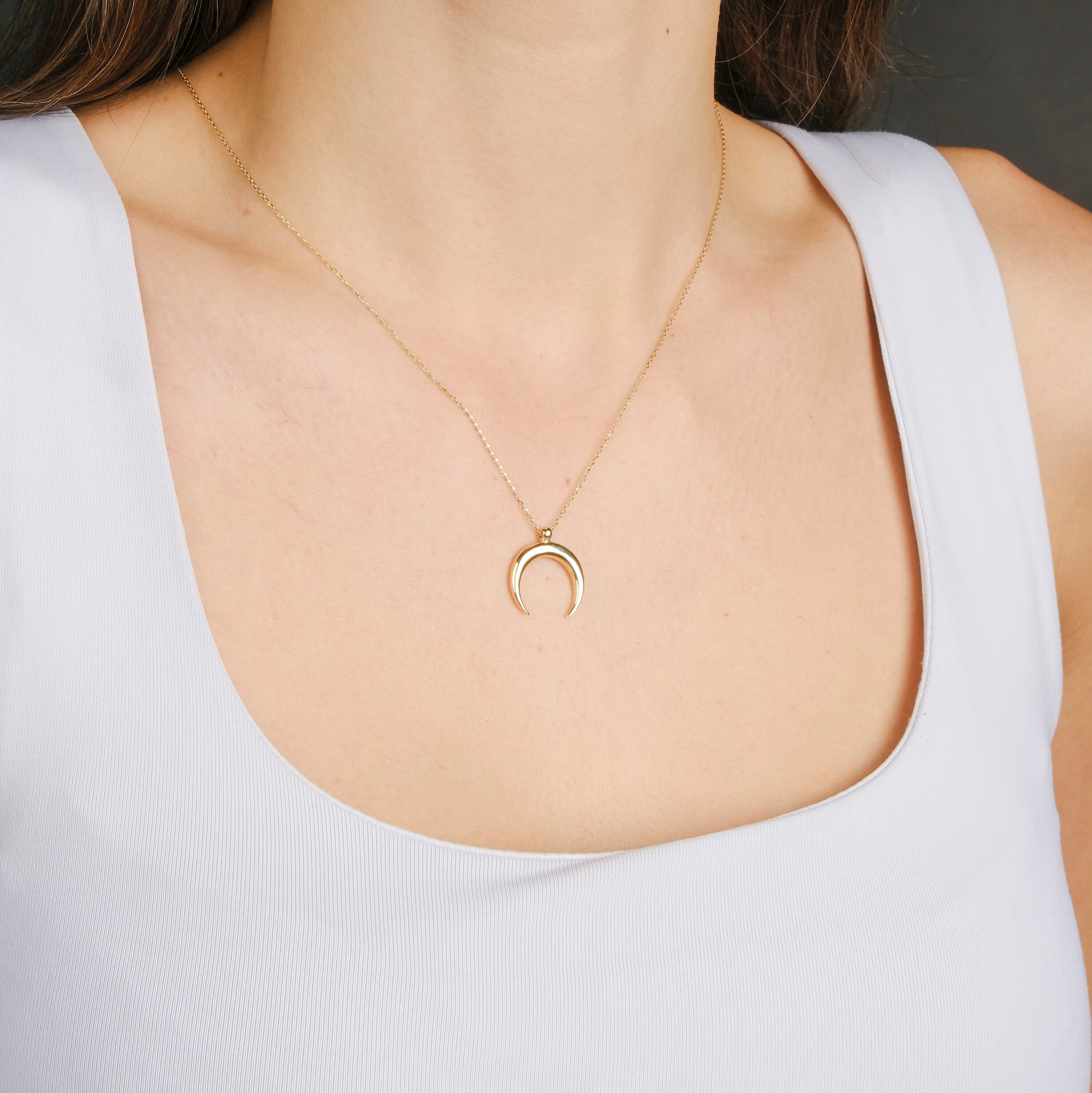 Crescent Moon Necklace in 14K Gold