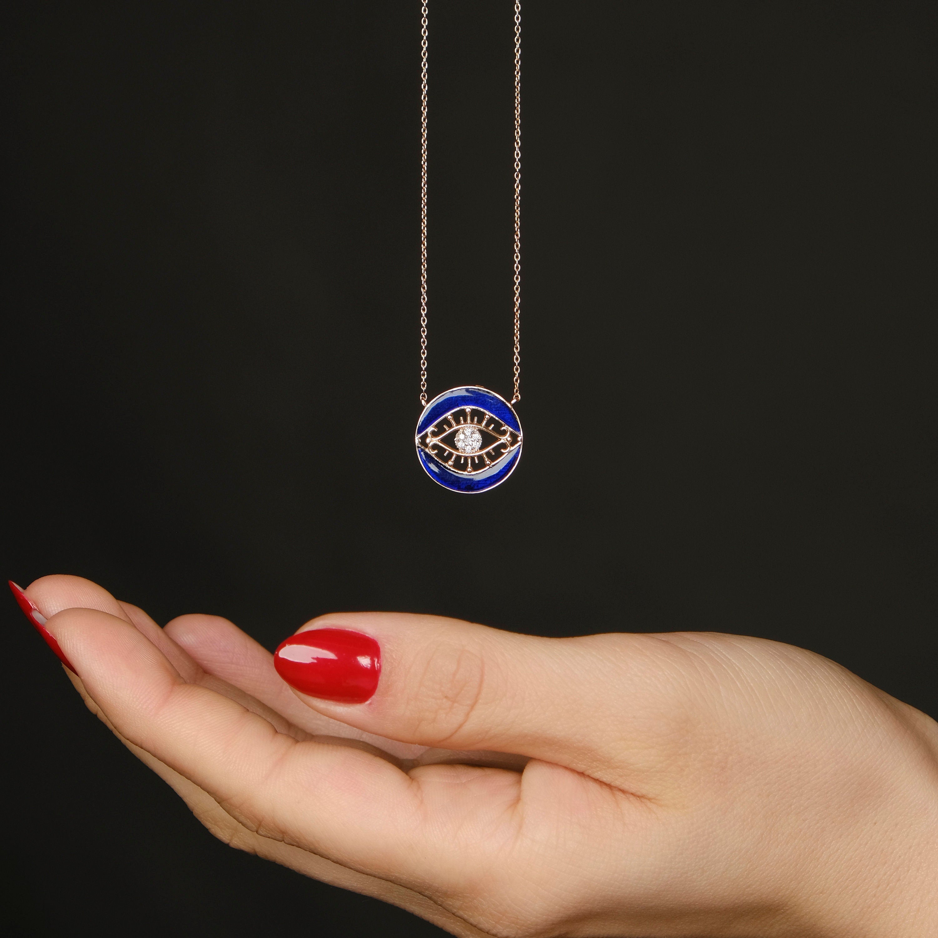 Diamond Eye Medallion Necklace in 14K Gold